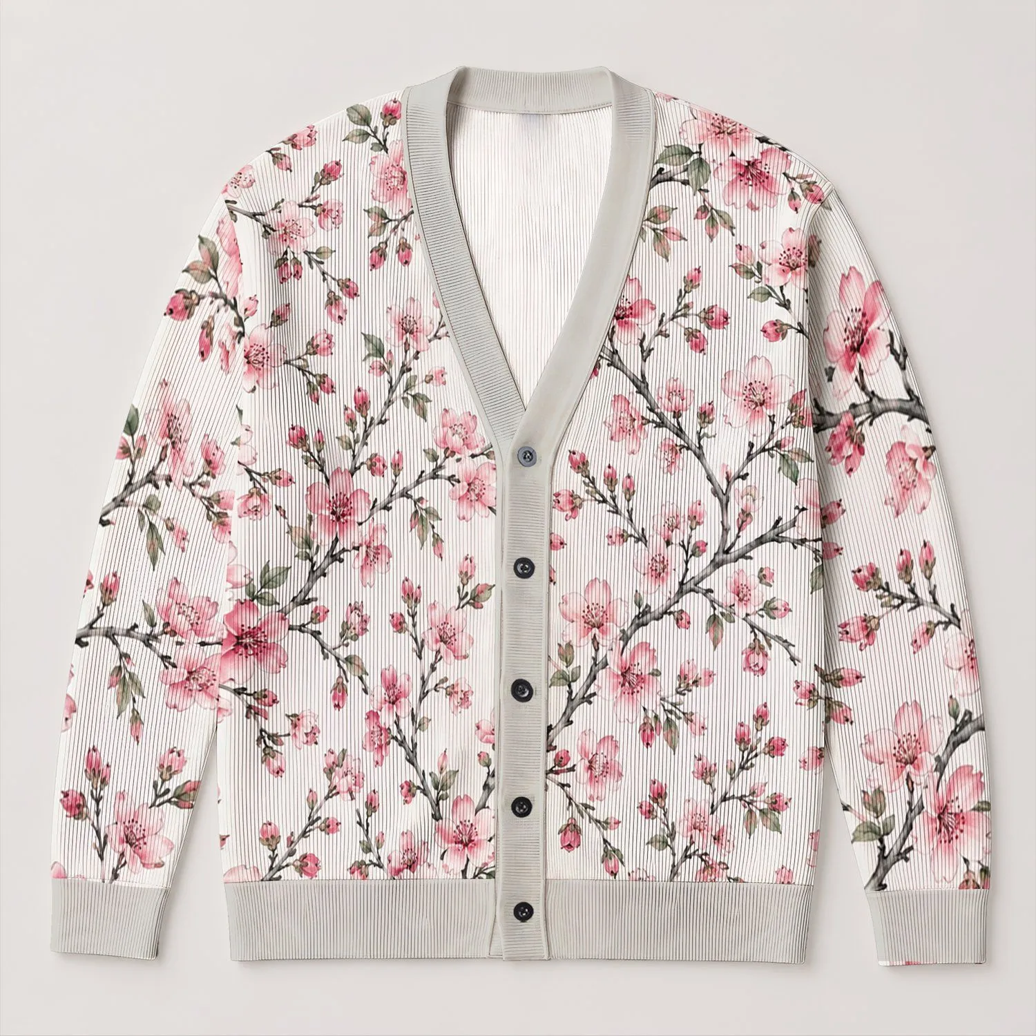 Pink Cherry Blossom Branches For Elegant Spring Layering And Everyday Women's Style All-over Print Knitted Cardigan - 1