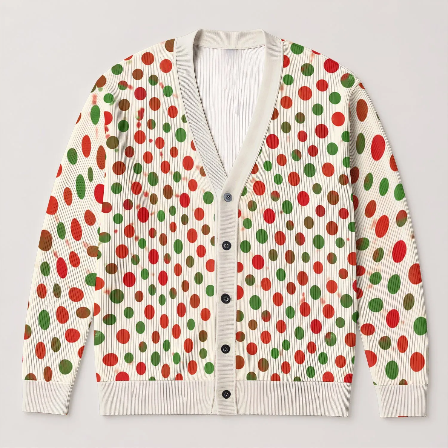 Red Green Polka Dot Everyday Layering Style For Women Spring Autumn Weekend Casual Wear All-over Print Knitted Cardigan - 1