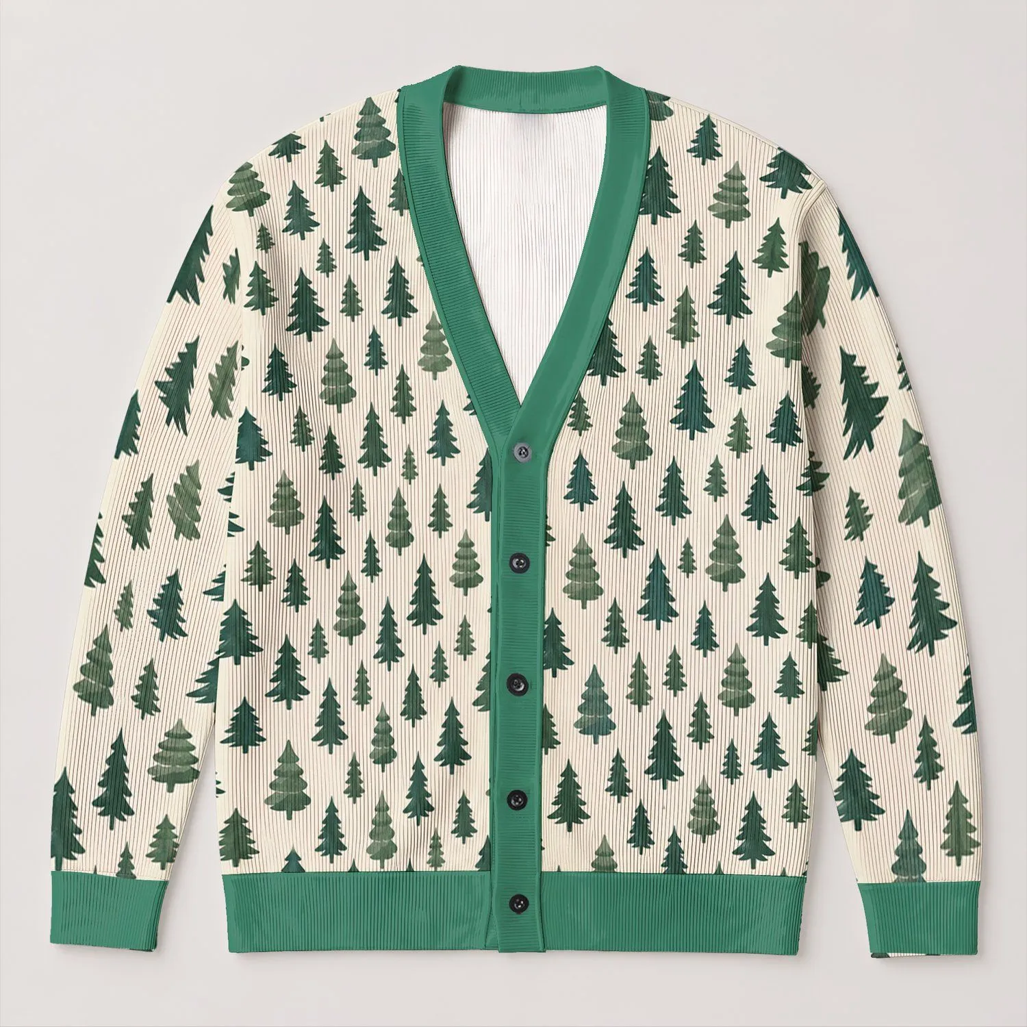 Evergreen Tree Holiday Motif for Christmas Parties and Winter Layering for Casual Women All-over Print Knitted Cardigan - 1