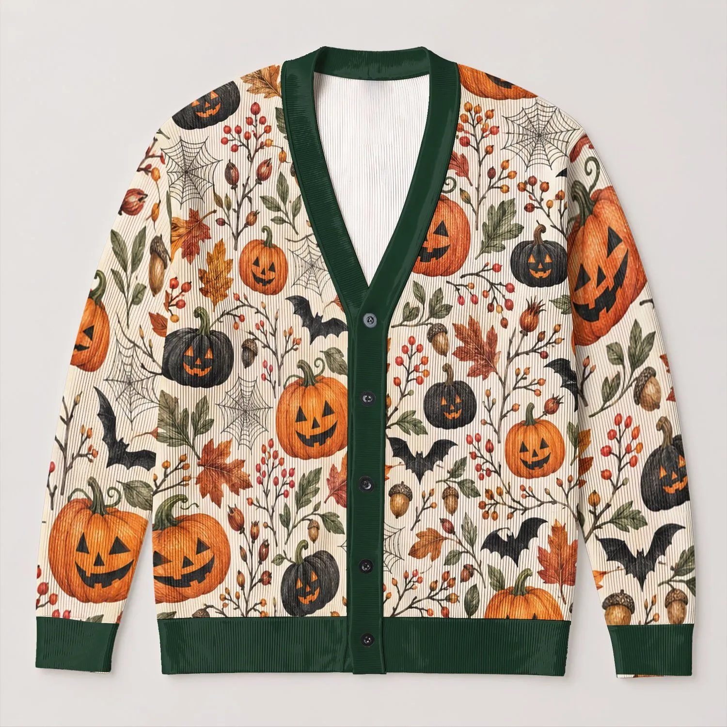 Halloween Pumpkin Bats And Autumn Leaves For Festive Fall Layering Women's Style All-over Print Knitted Cardigan - 1