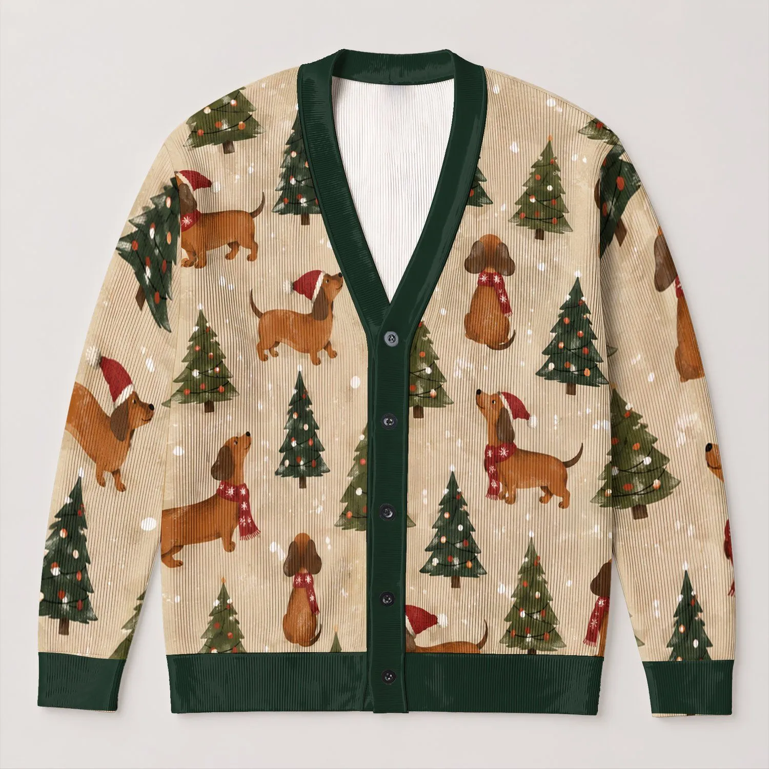 Dachshund Christmas Trees for Cozy Holiday Gatherings and Relaxed Winter Style at Home All-over Print Knitted Cardigan - 1