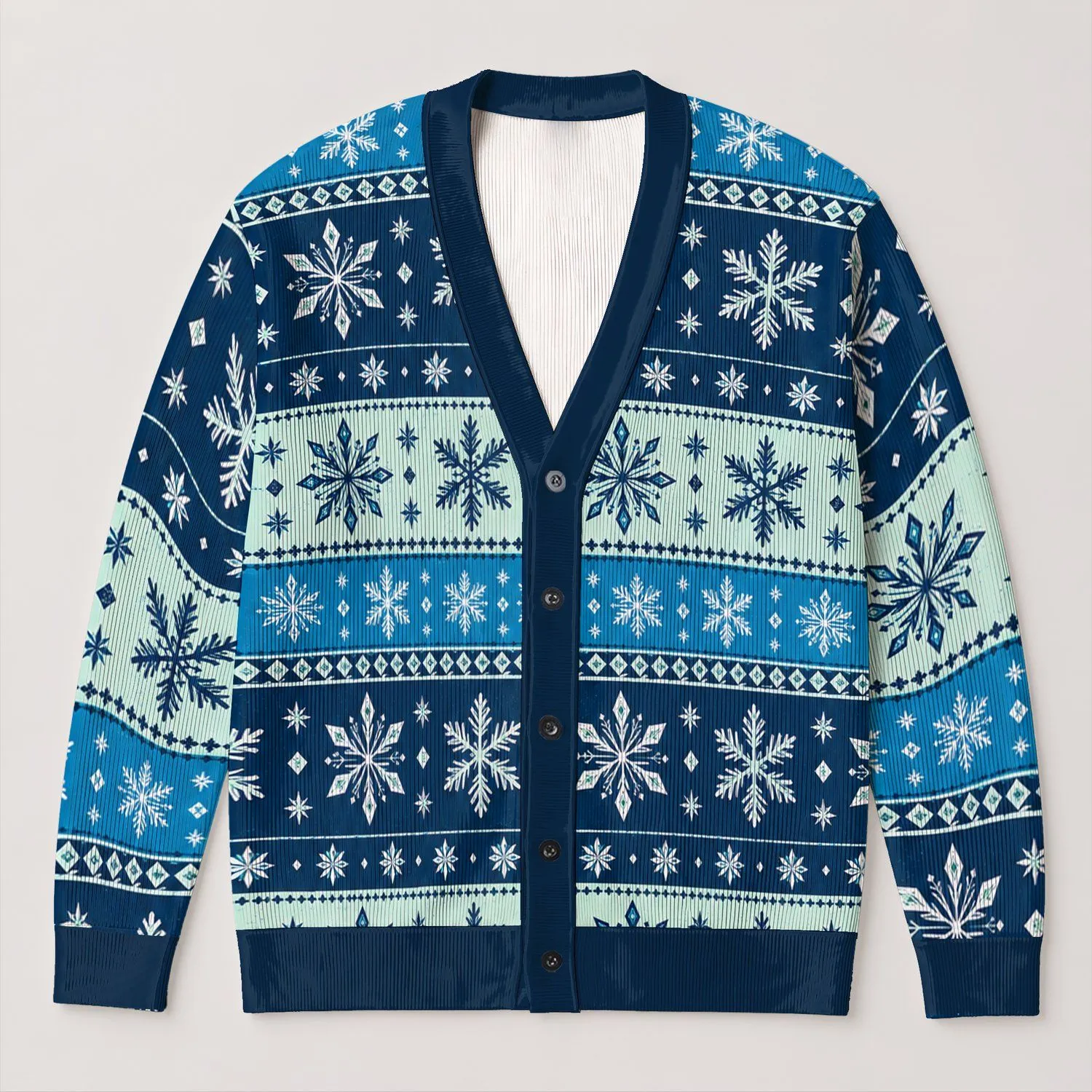 Blue Snowflake Motifs for Cozy Everyday Winter Layering and Holiday Gatherings for Women All-over Print Knitted Cardigan - 1