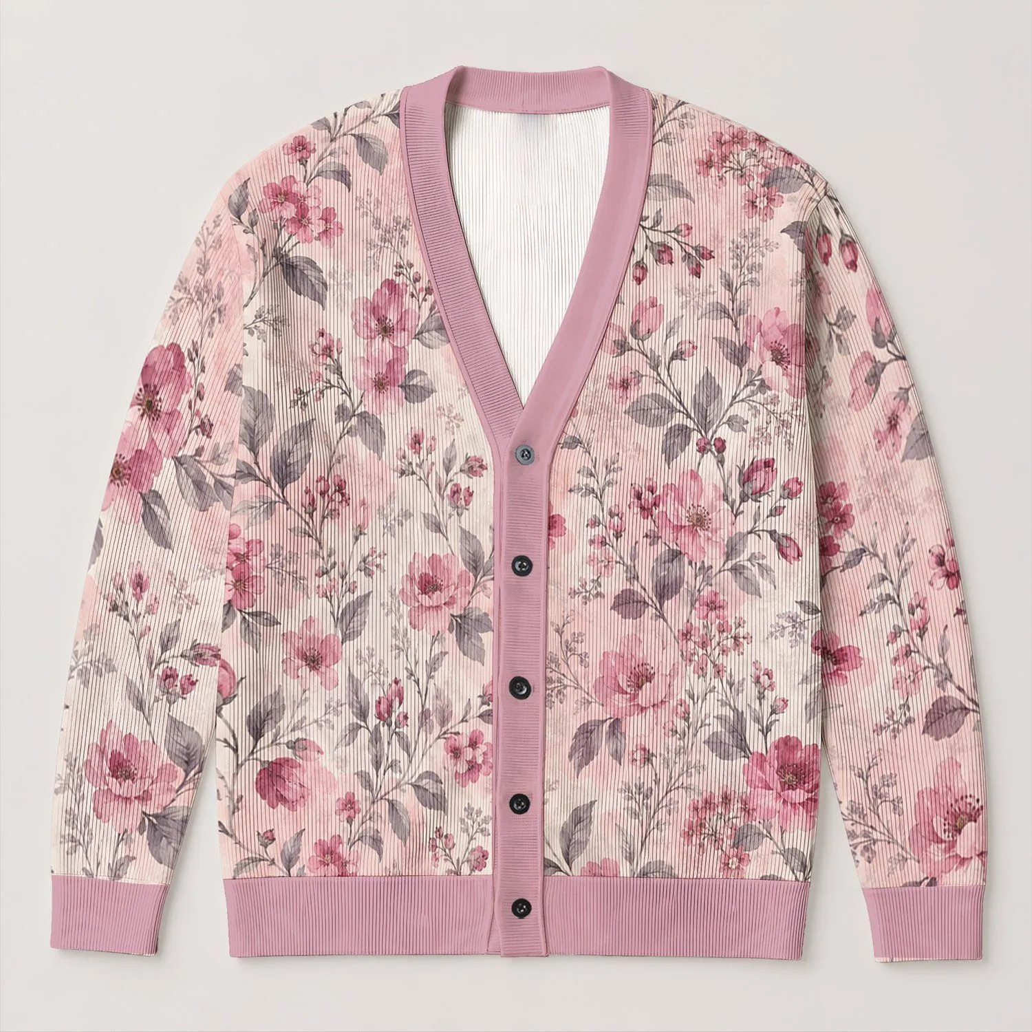 Blush Pink Floral Botanical Blooms for Everyday Elegance and Relaxed Resort Style Women All-over Print Knitted Cardigan - 1