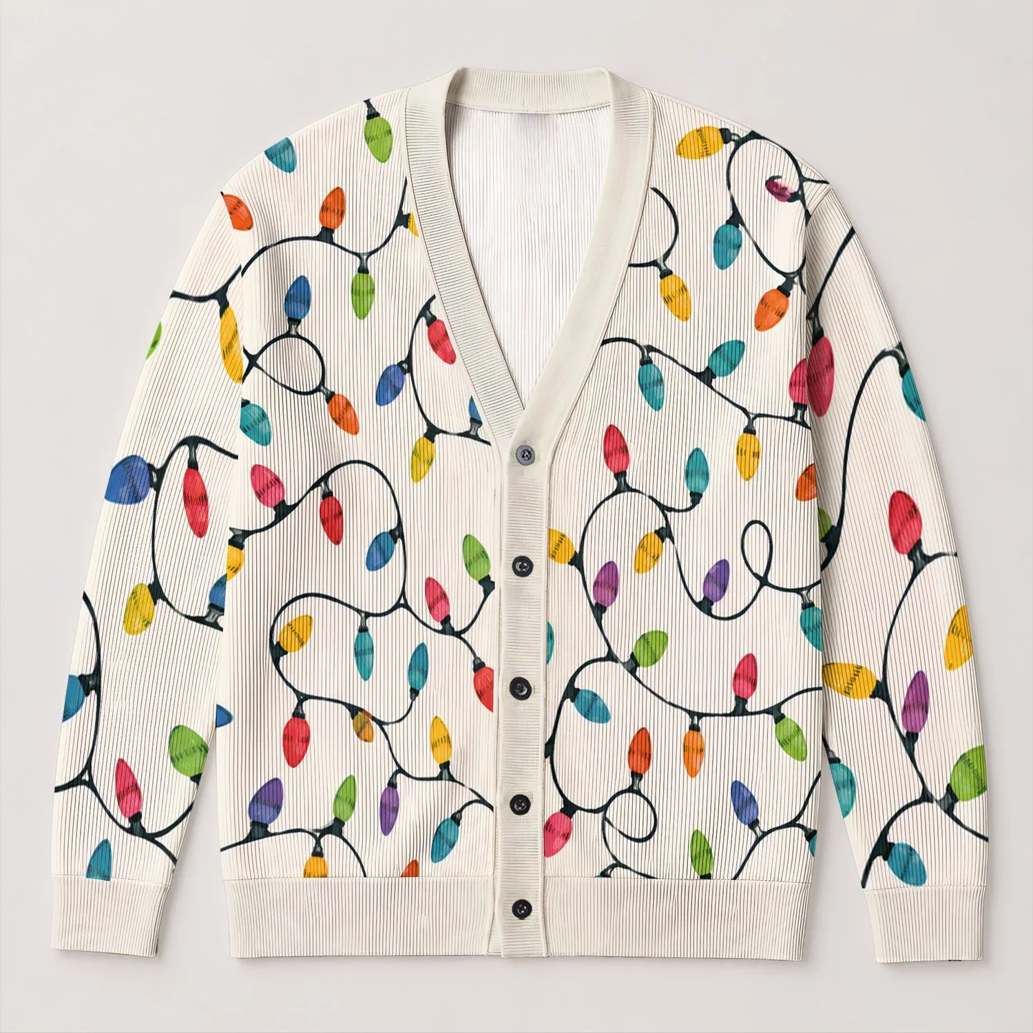 Colorful Holiday Light Loops for Cozy Winter Layering, Youthful Women's Everyday Style All-over Print Knitted Cardigan - 1