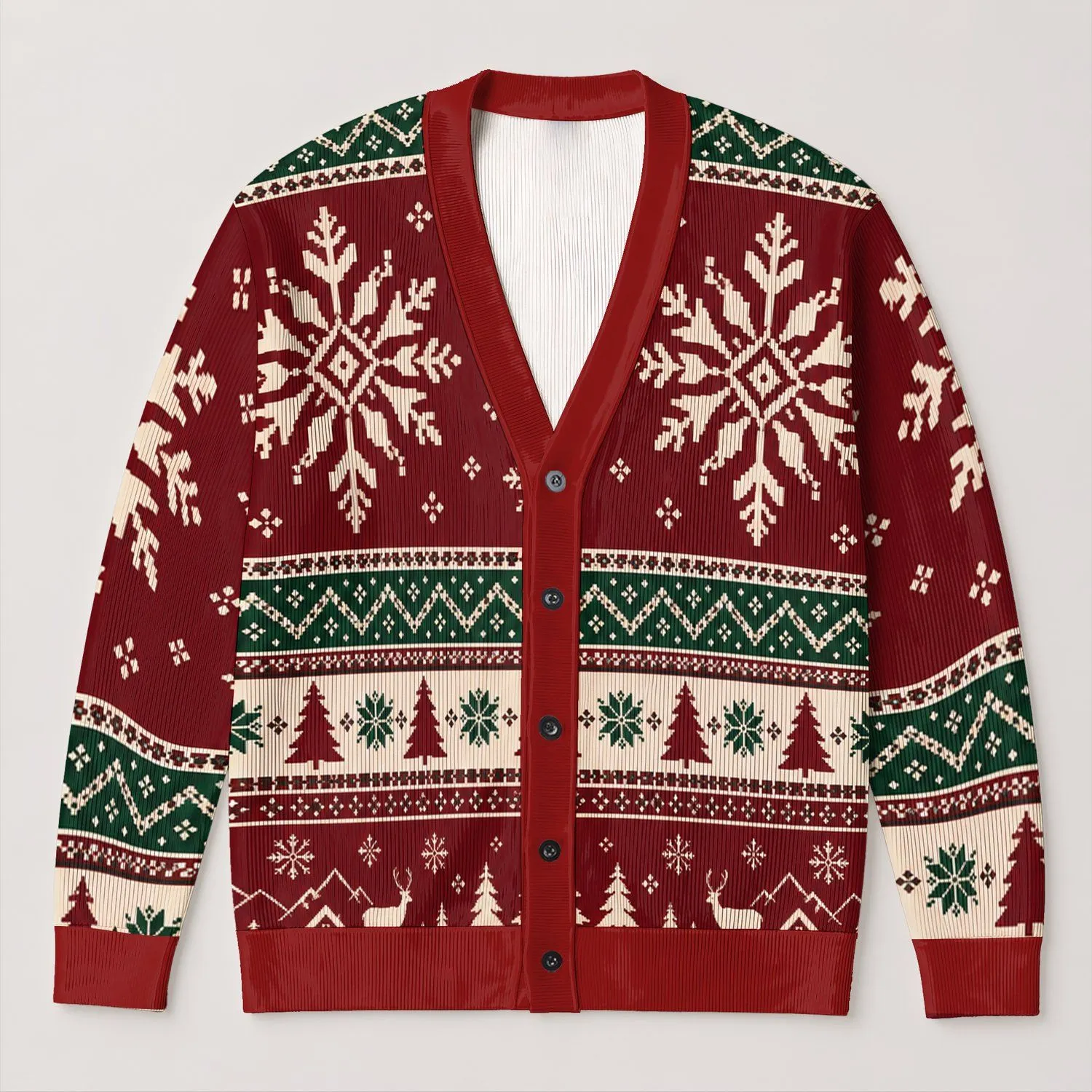 Nordic Snowflake and Evergreen Holiday Motifs for Cozy Winter Layering, Women’s Gift All-over Print Knitted Cardigan - 1