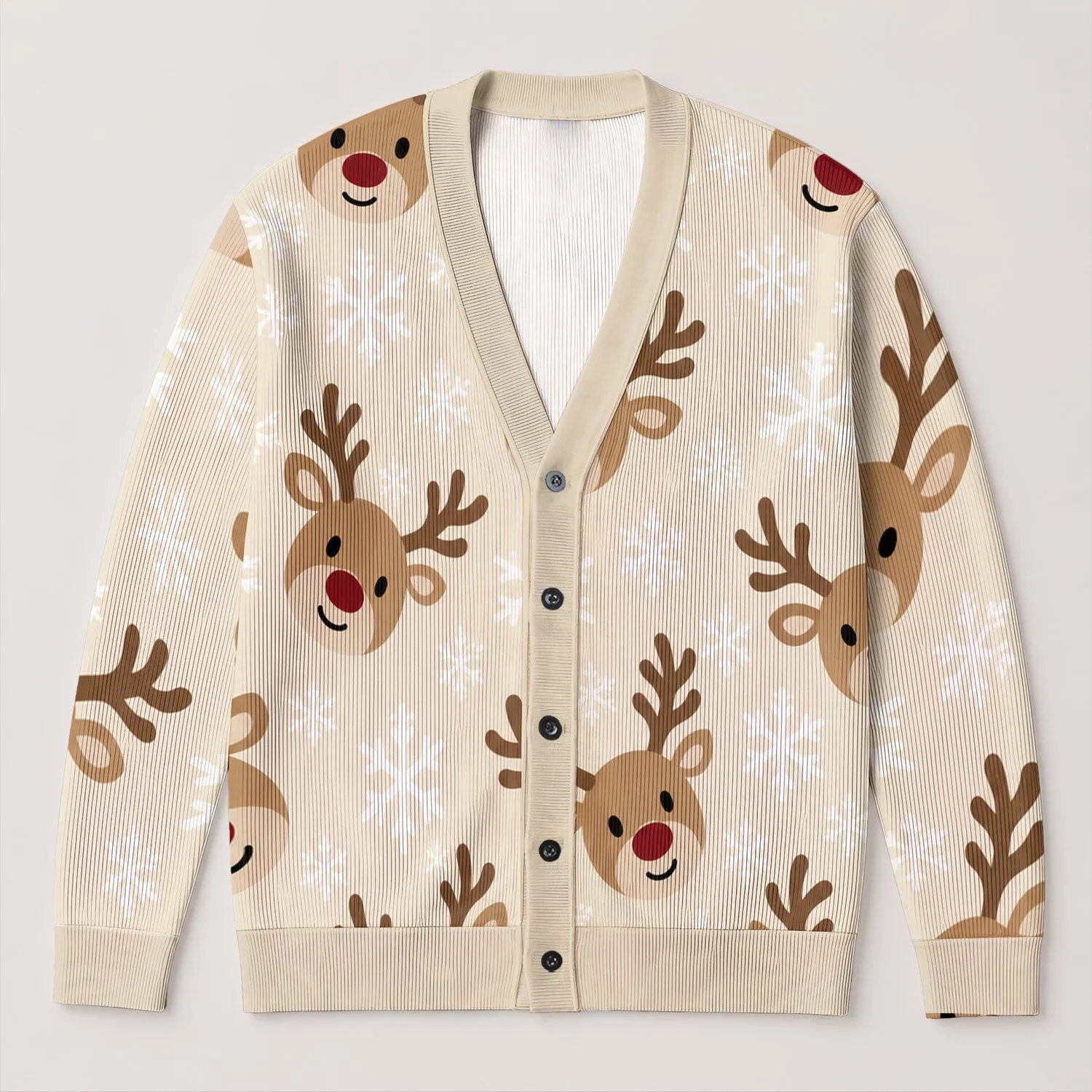 Reindeer Snowflake Holiday Motifs for Cozy Autumn Winter Layering and Festive Gatherings All-over Print Knitted Cardigan - 1