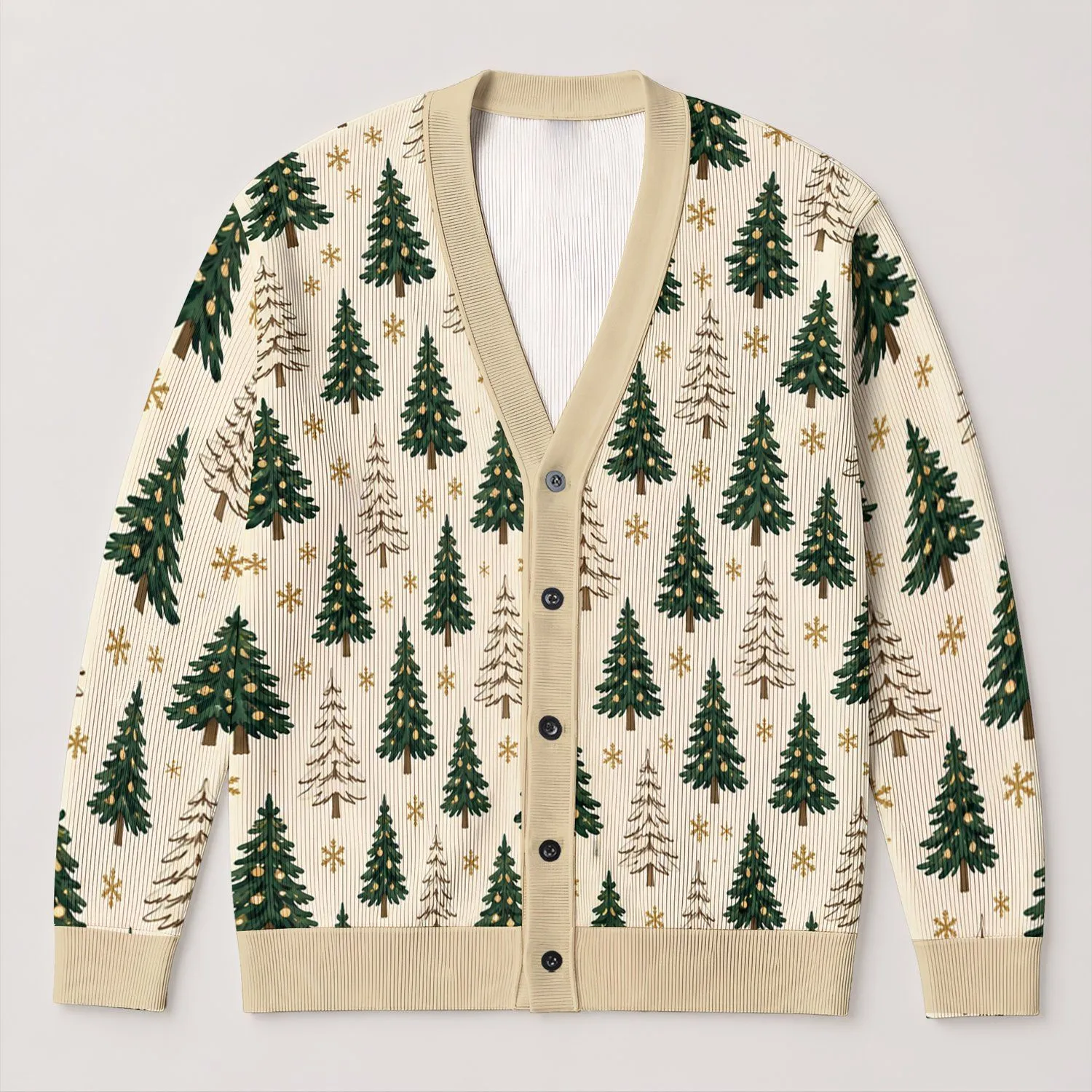 Evergreen Tree Holiday Charm For Cozy Winter Layering And Festive Family Gatherings All-over Print Knitted Cardigan - 1