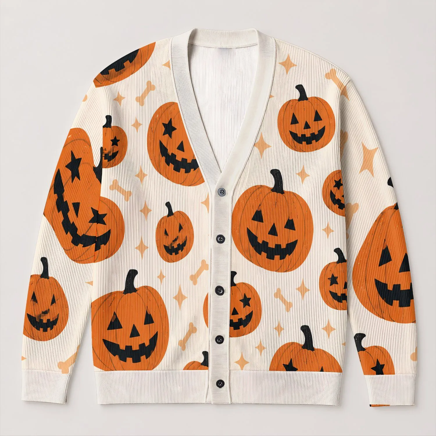 Halloween Pumpkin Faces for Autumn Celebrations and Festive Everyday Layering for Women All-over Print Knitted Cardigan - 1