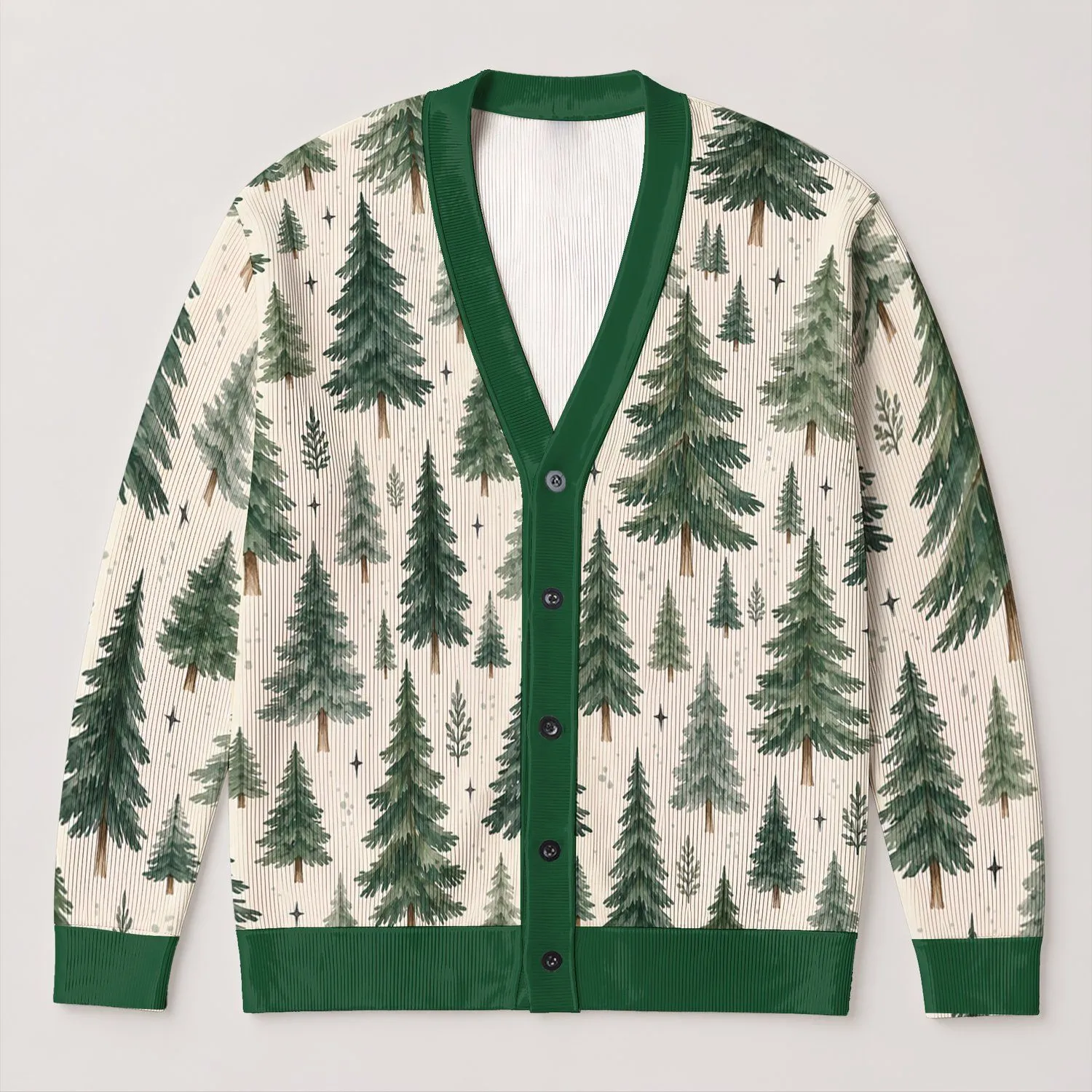Watercolor Evergreen Trees For Cozy Autumn Outings, Cabin Days, And Woodland Nature Lovers All-over Print Knitted Cardigan - 1