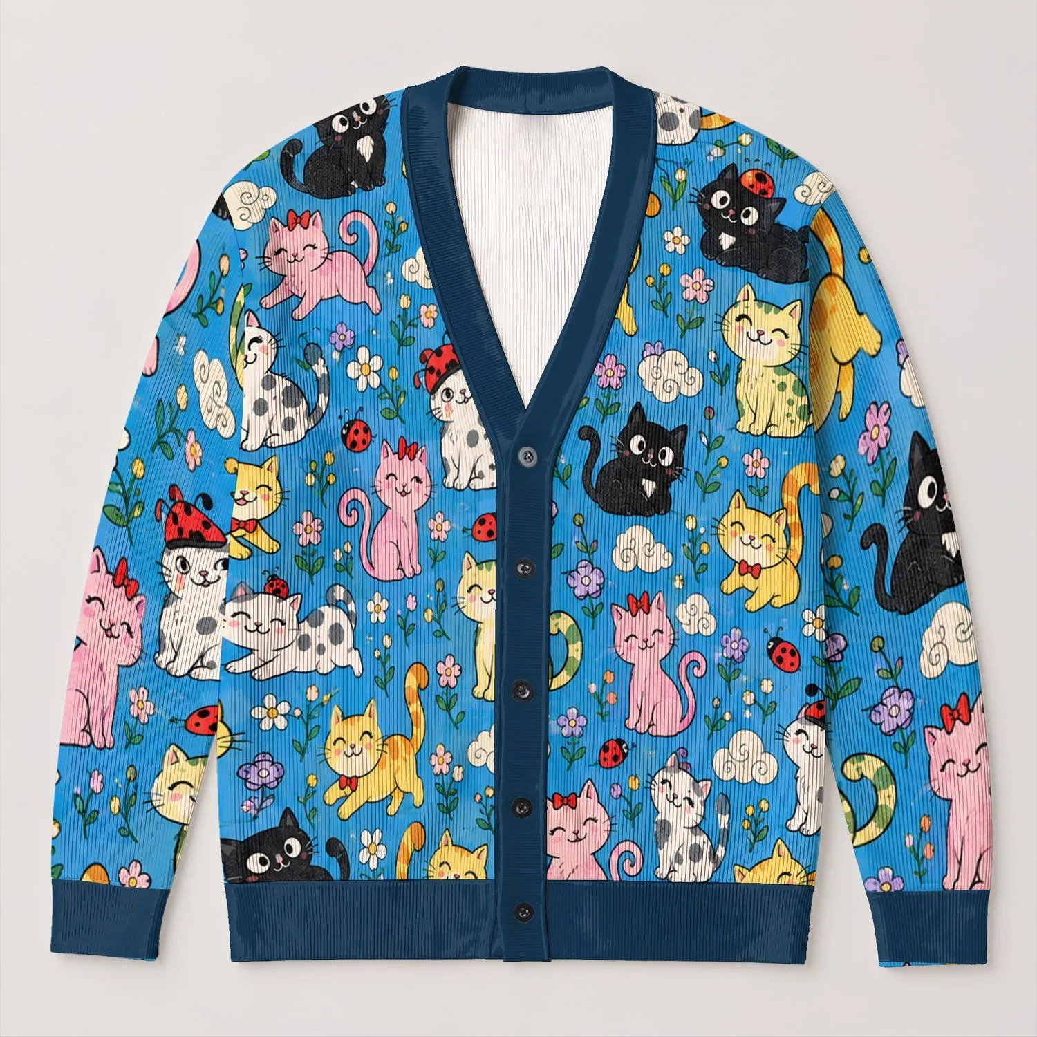 Whimsical Cartoon Cat Parade for Cheerful Everyday Layering, Women and Cat Lovers All-over Print Knitted Cardigan - 1