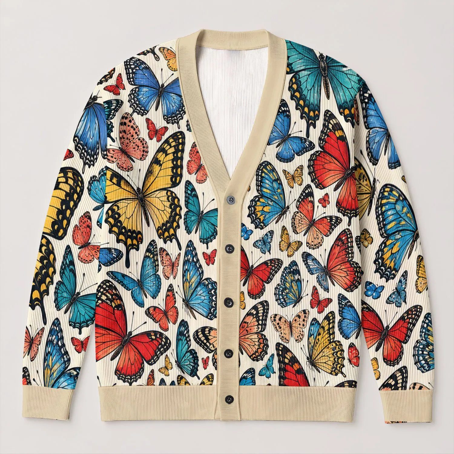 Colorful Butterfly Scatter For Effortless Spring Layering And Everyday Casual Outings All-over Print Knitted Cardigan - 1