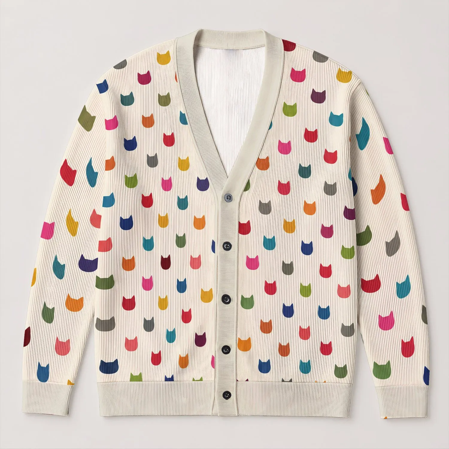 Colorful Cat Faces For Cozy Autumn Layering, Playful Feline Style For Women And Teens All-over Print Knitted Cardigan - 1