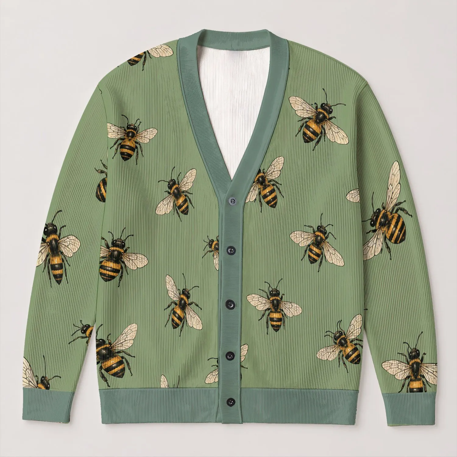 Honey Bee Motifs For Casual Garden Days And Everyday Layering For Modern Nature Lovers All-over Print Knitted Cardigan - 1