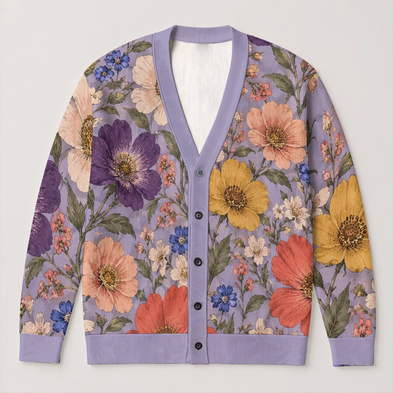 Lavender Wildflower Blooms for Everyday Layering and Casual Weekend Style for Women All-over Print Knitted Cardigan - 1