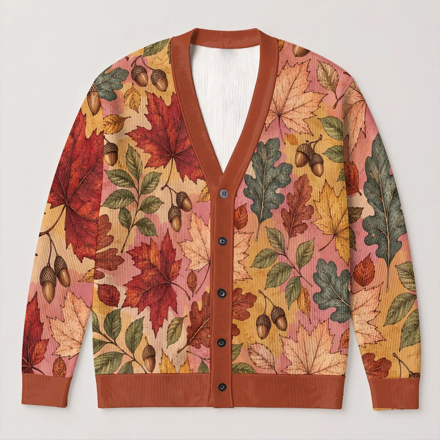 Autumn Maple Leaf Foliage For Relaxed Layering And Cozy Seasonal Weekend Outings All-over Print Knitted Cardigan - 1