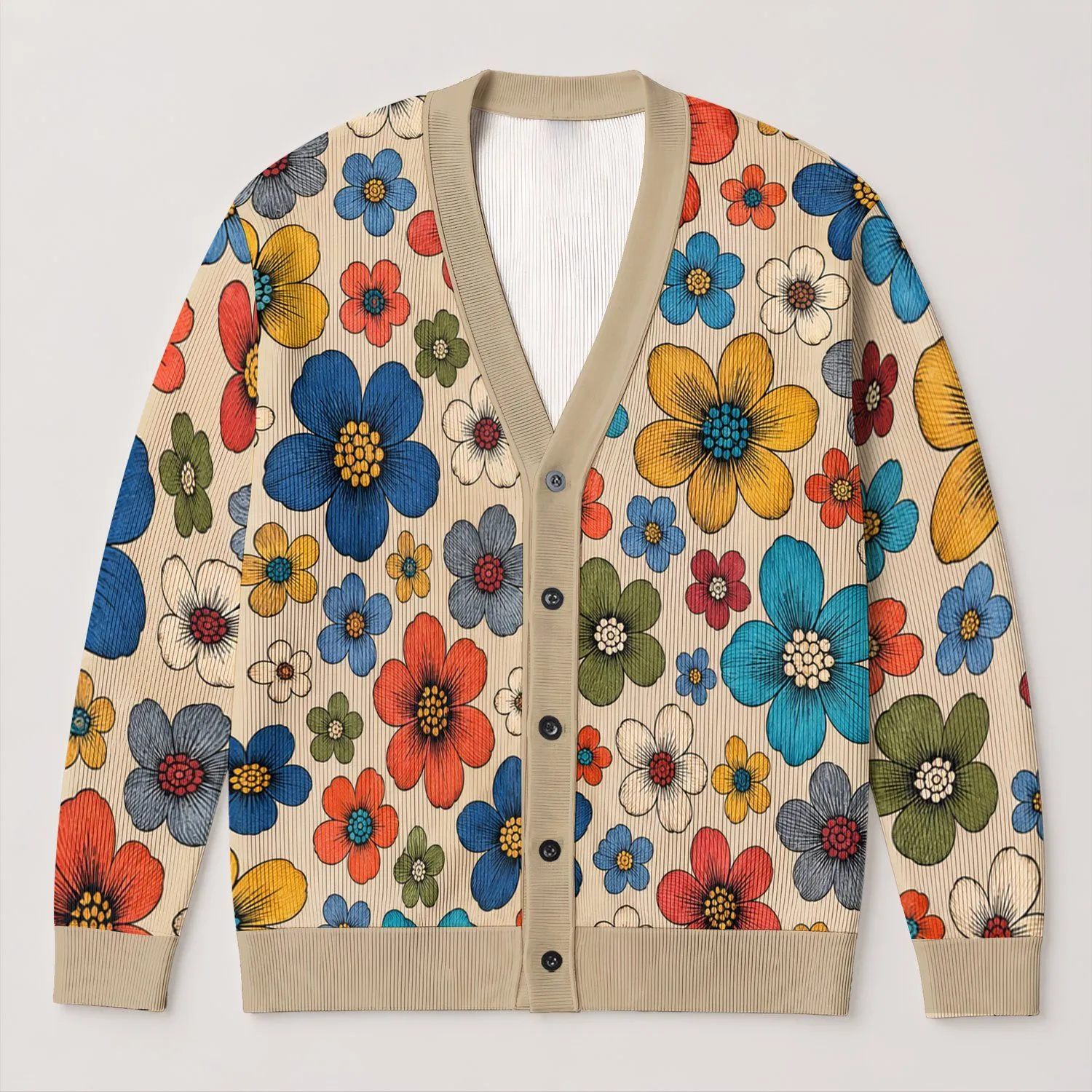 Colorful Floral Blooms for Casual Layering and Everyday Spring Style for Women Year-Round All-over Print Knitted Cardigan - 1