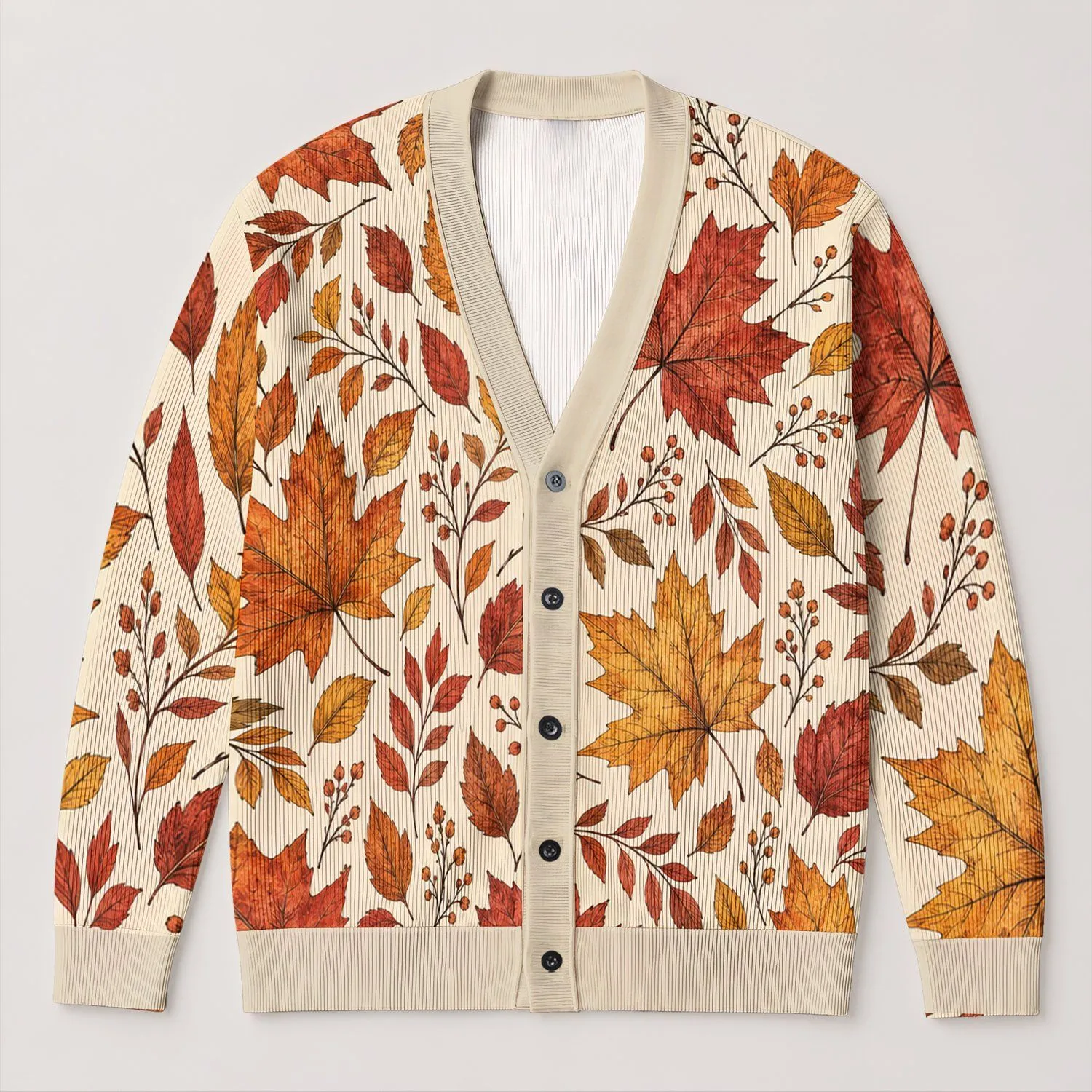 Autumn Maple Leaves in Warm Earth Tones for Cozy Everyday Layering and Nature Lovers All-over Print Knitted Cardigan - 1