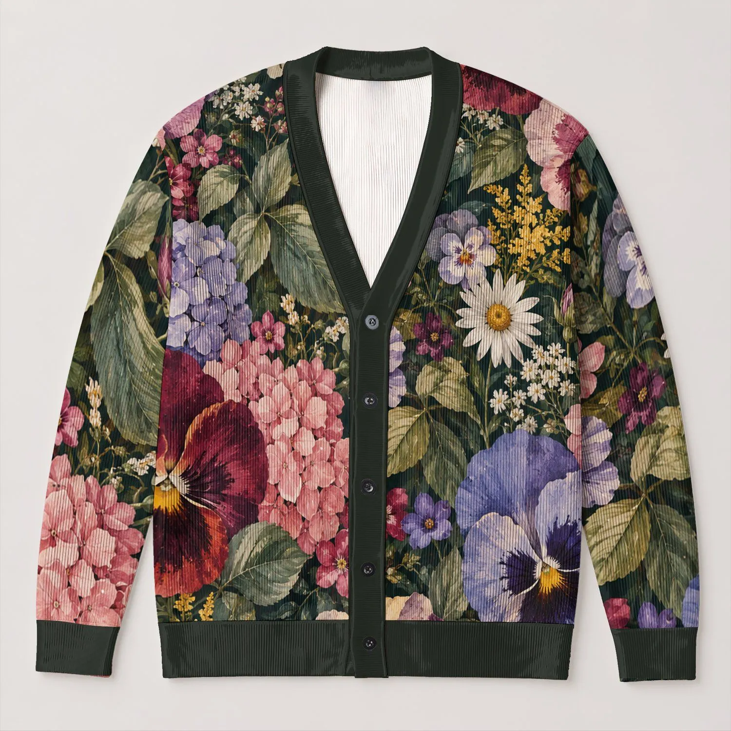 Botanical Floral Blooms for Relaxed Layering and Colorful Everyday Style for Women All-over Print Knitted Cardigan - 1