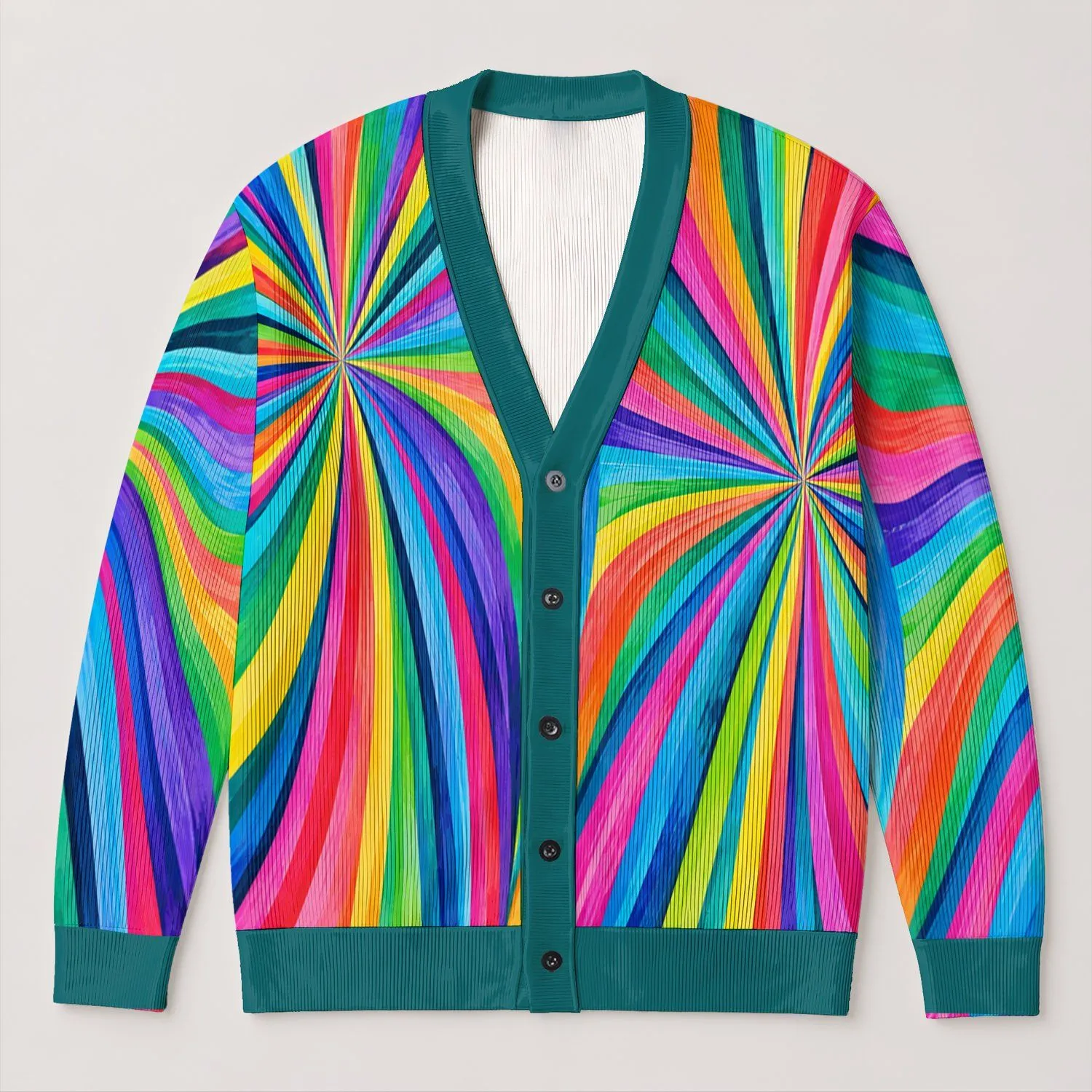 Rainbow Radiant Stripes For Colorful Everyday Layering, Travel, And Weekend Style All-over Print Knitted Cardigan - 1