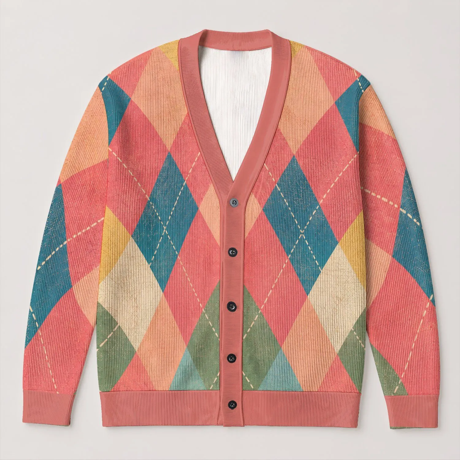 Colorful Argyle Diamond Look for Weekend Layering and Preppy Casual Outfits Women All-over Print Knitted Cardigan - 1
