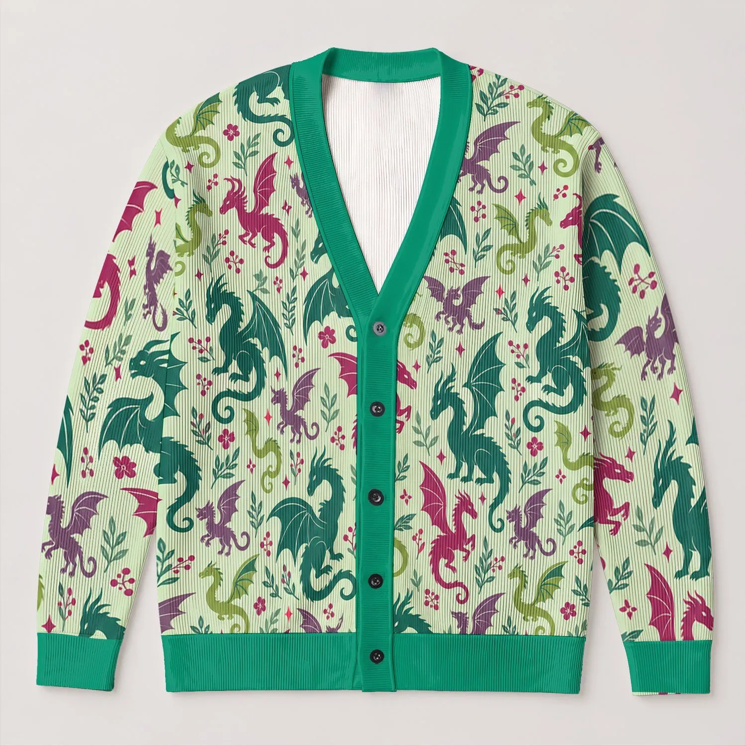 Whimsical Dragon Motifs for Casual Layering and Fantasy-Loving Everyday Style All-over Print Knitted Cardigan - 1