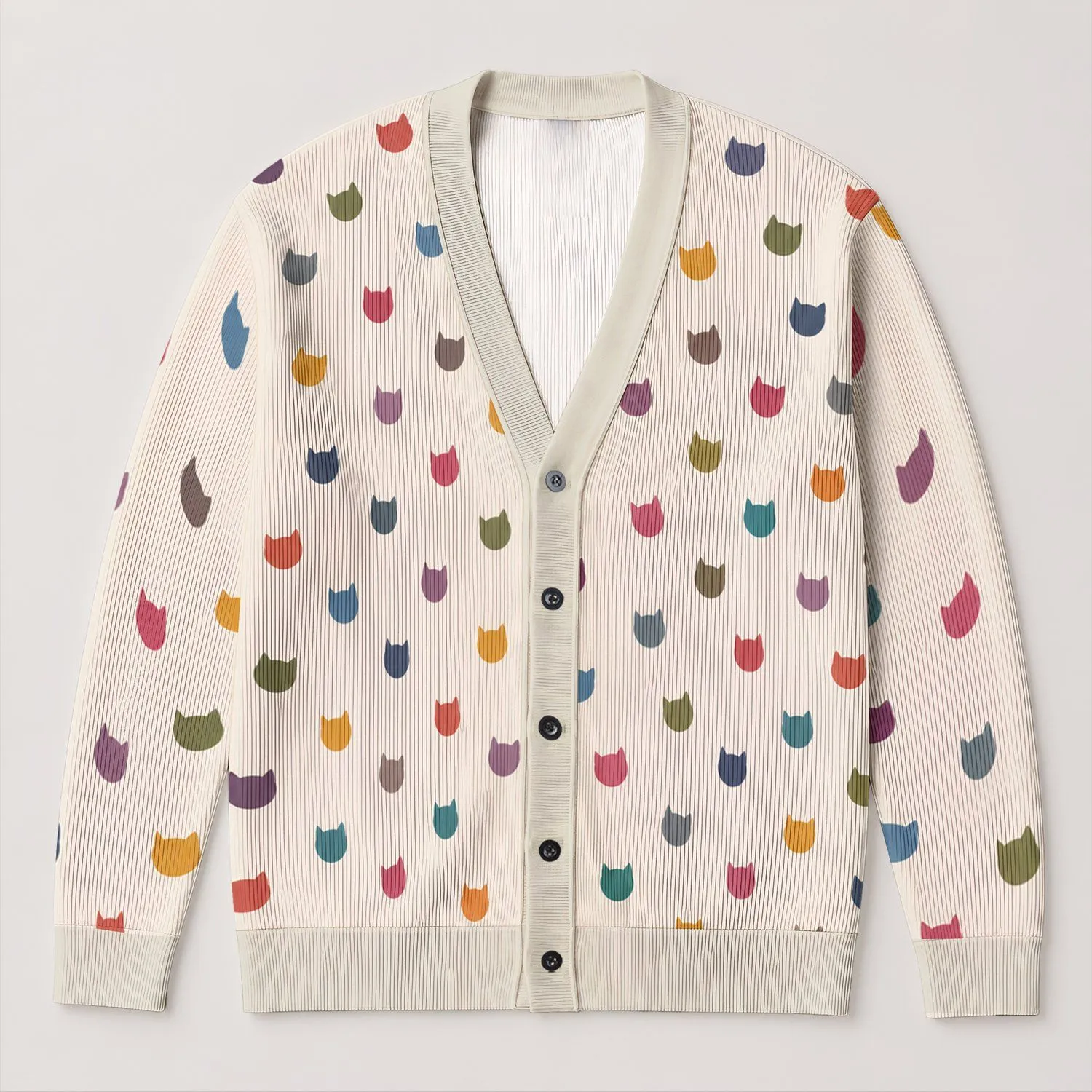 Colorful Cat Faces for Playful Everyday Layering, Cozy Weekends, and Gift Giving All-over Print Knitted Cardigan - 1