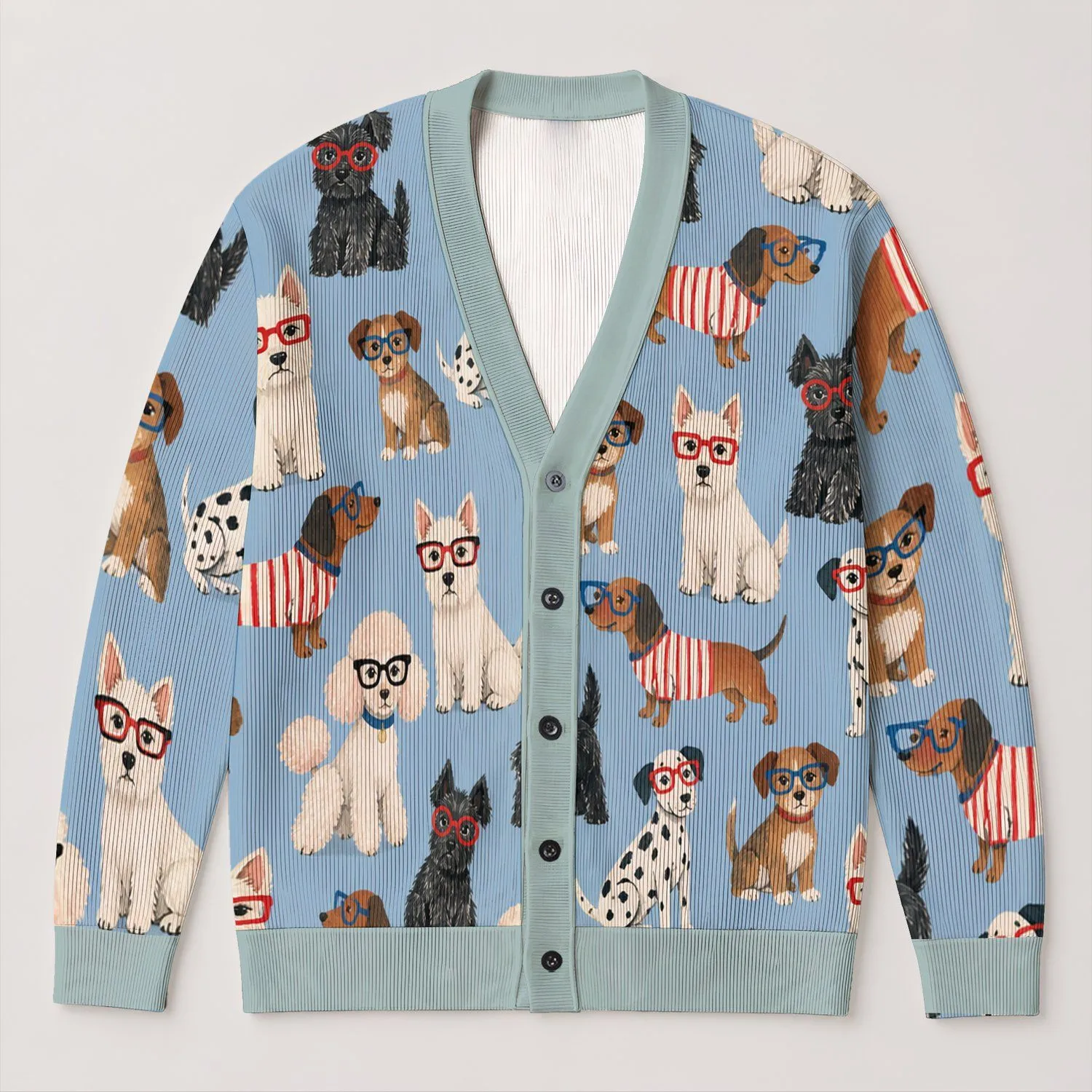 Playful Puppy Motifs For Cozy Everyday Layering, Casual Dog Lover Style, Women's Gift All-over Print Knitted Cardigan - 1