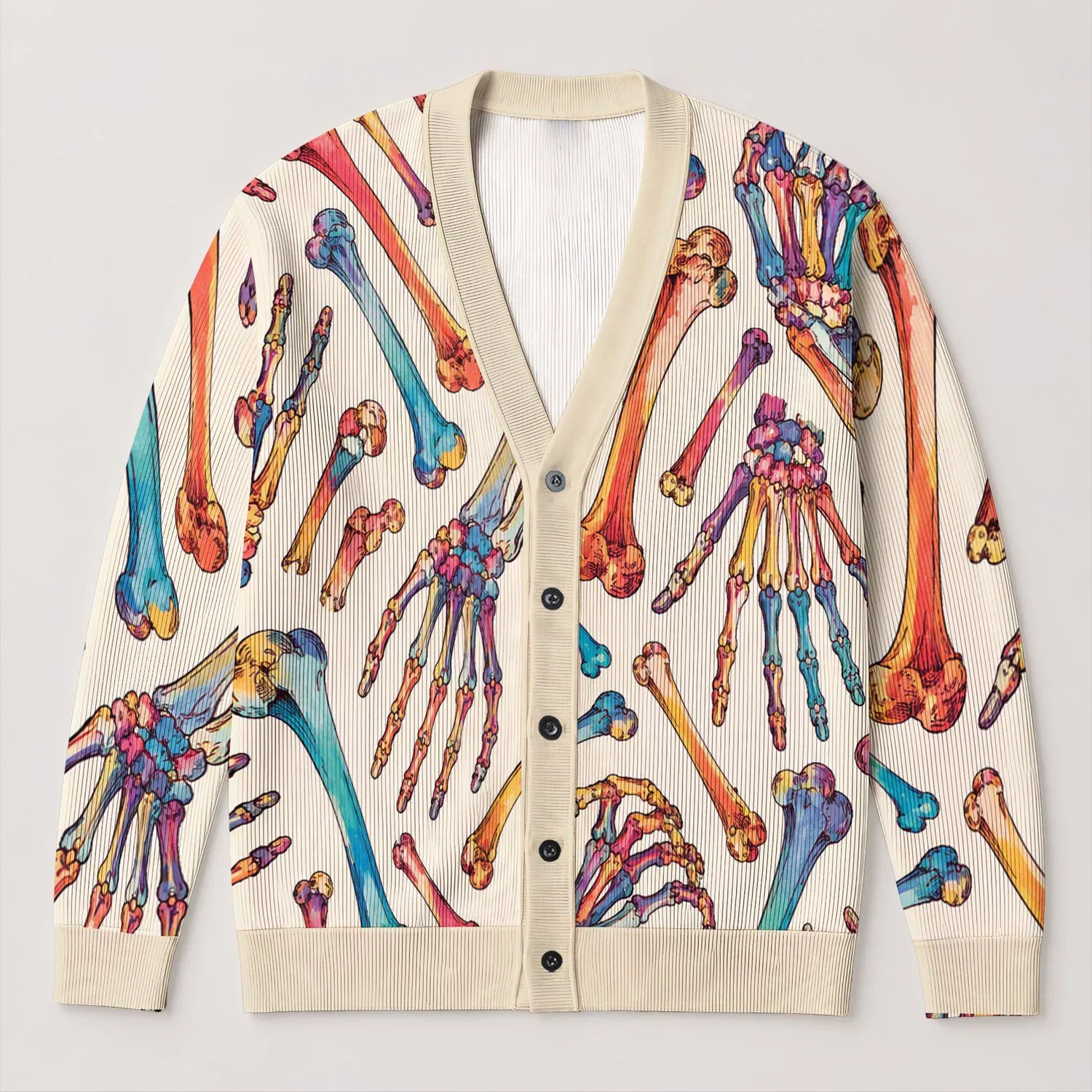 Colorful Anatomical Hands And Bones For Everyday Layering, Artsy Women’s Casual Style All-over Print Knitted Cardigan - 1