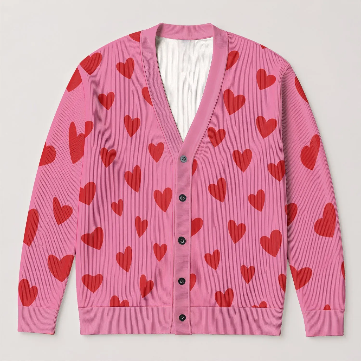 Red Heart Motifs for Valentine Layering, Commuting, and Everyday Office Style for Women All-over Print Knitted Cardigan - 1