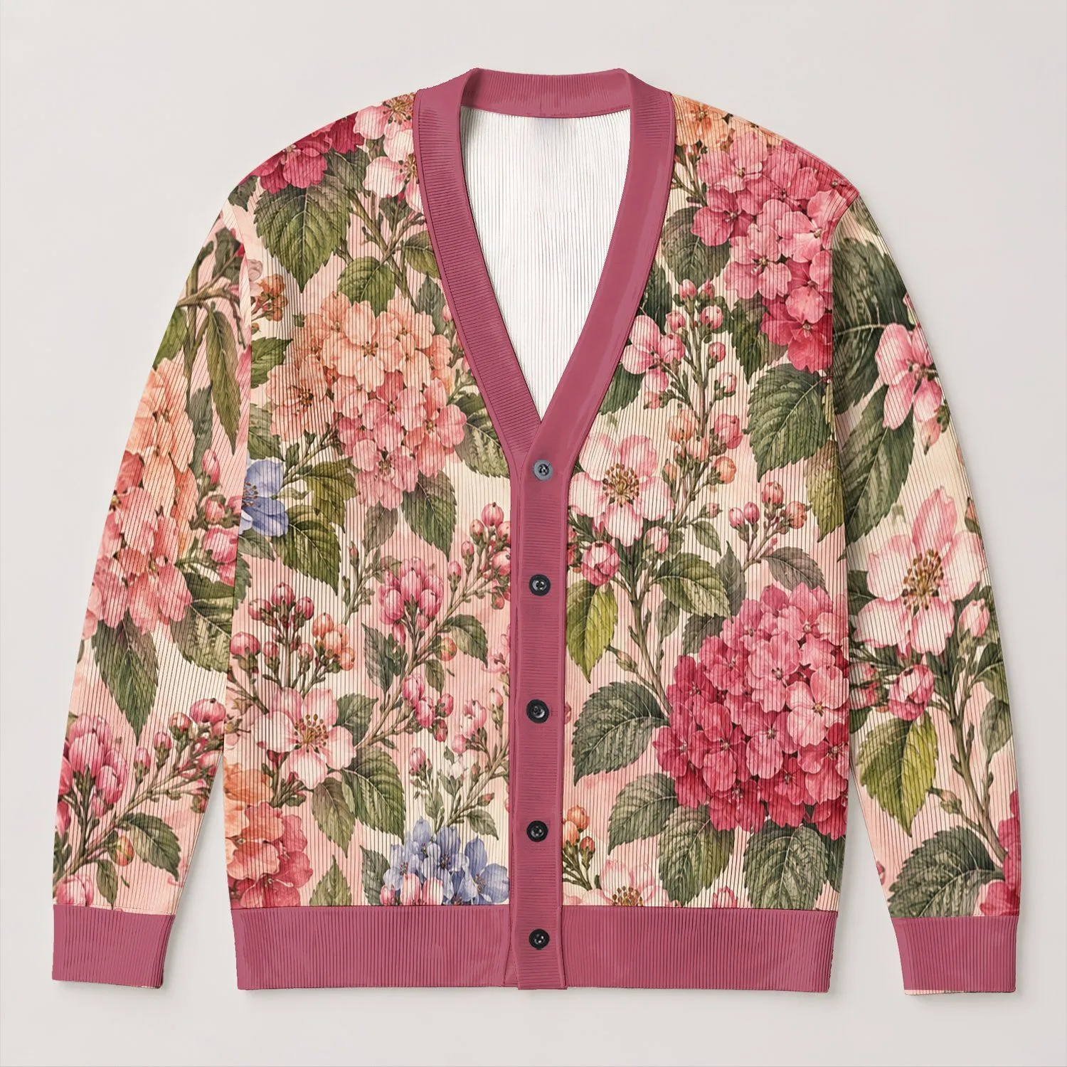Pink And Peach Floral Blooms For Romantic Everyday Layering And Garden Gatherings All-over Print Knitted Cardigan - 1