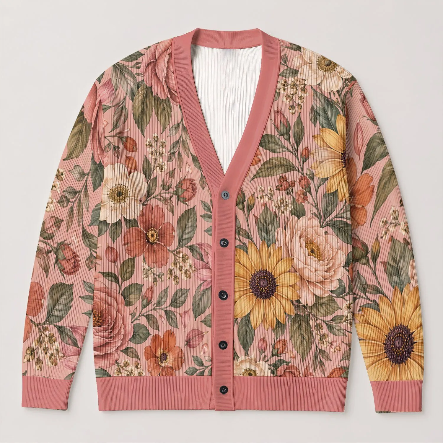 Pastel Garden Blooms For Relaxed Weekend Layering And Feminine Everyday Wardrobes All-over Print Knitted Cardigan - 1