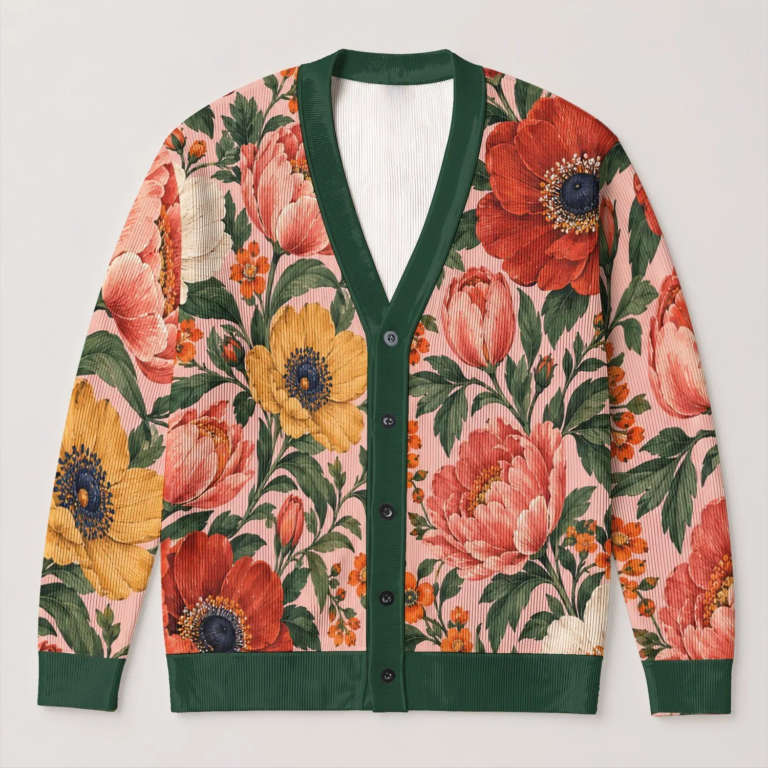 Vintage Wildflower Blooms For Relaxed Everyday Layering And Casual Spring Outfits All-over Print Knitted Cardigan - 1