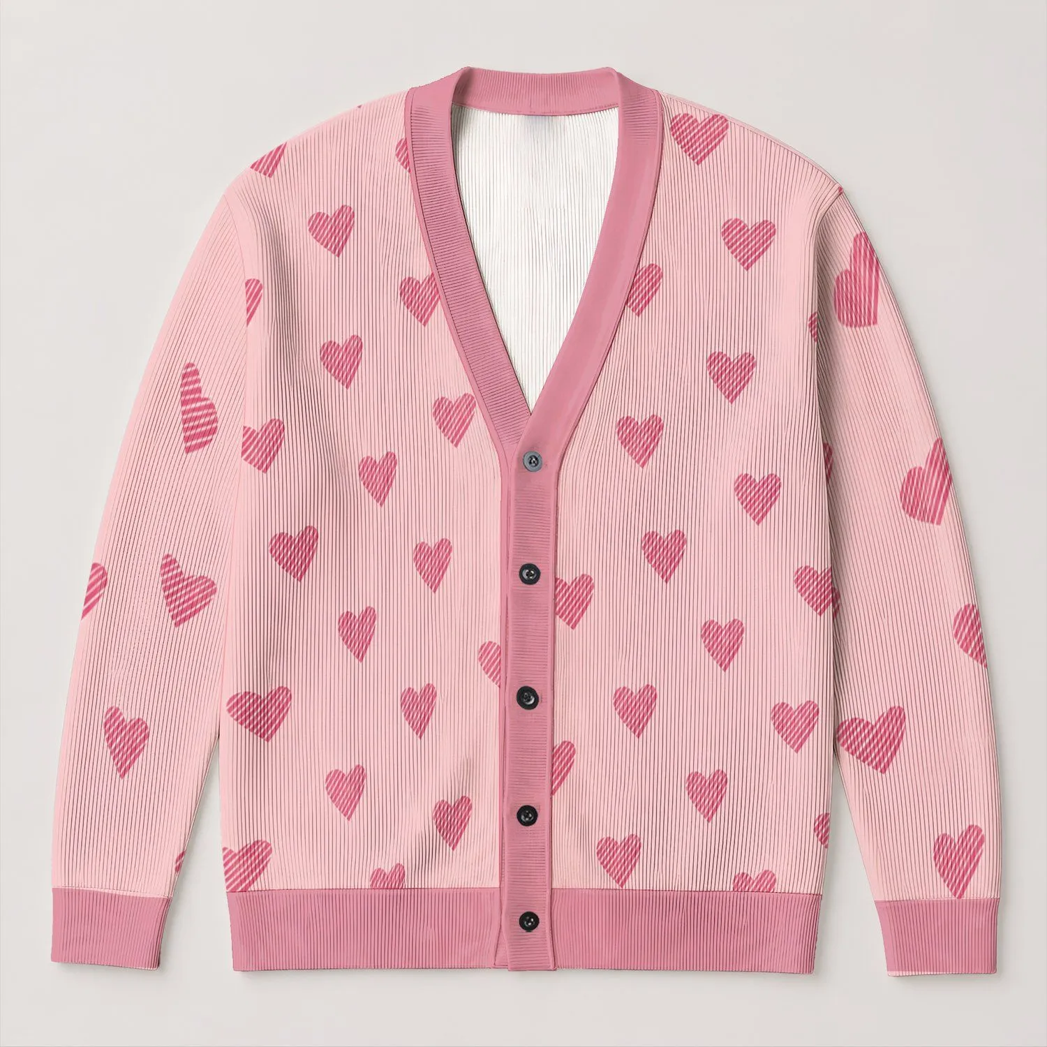 Pink Heart Scatter for Valentine's Day Layering and Everyday Romance for Women Gift Idea All-over Print Knitted Cardigan - 1