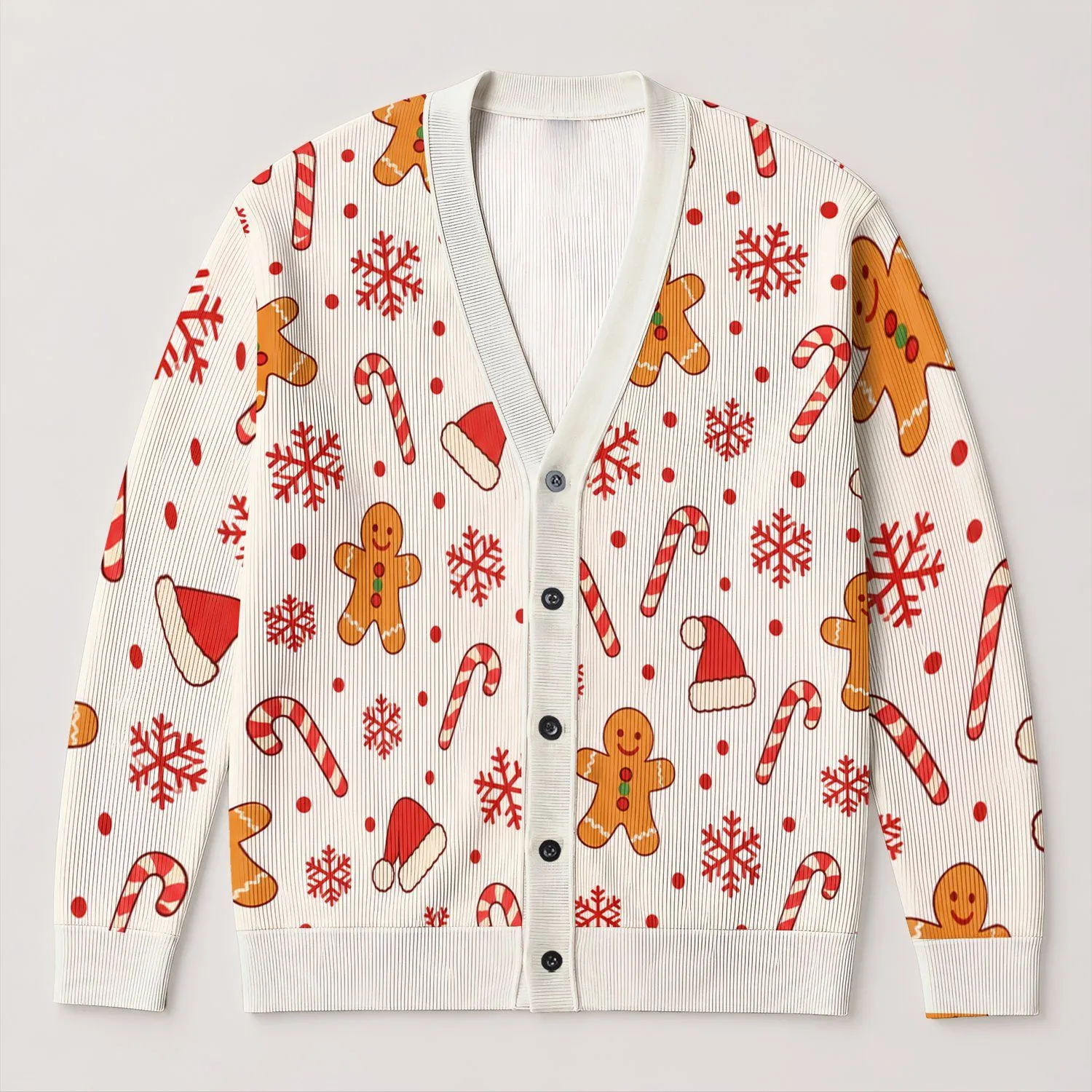 Gingerbread Snowflake Holiday Motifs for Festive Winter Gatherings and Cozy Daily Wear All-over Print Knitted Cardigan - 1
