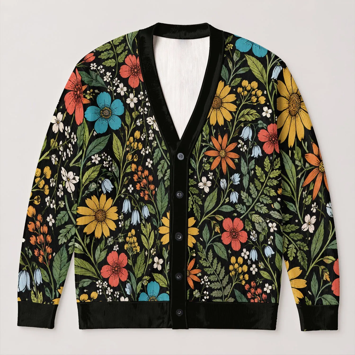 Tropical Botanical Blooms for Everyday Layering, Weekend Travel, and Women’s Casual Style All-over Print Knitted Cardigan - 1