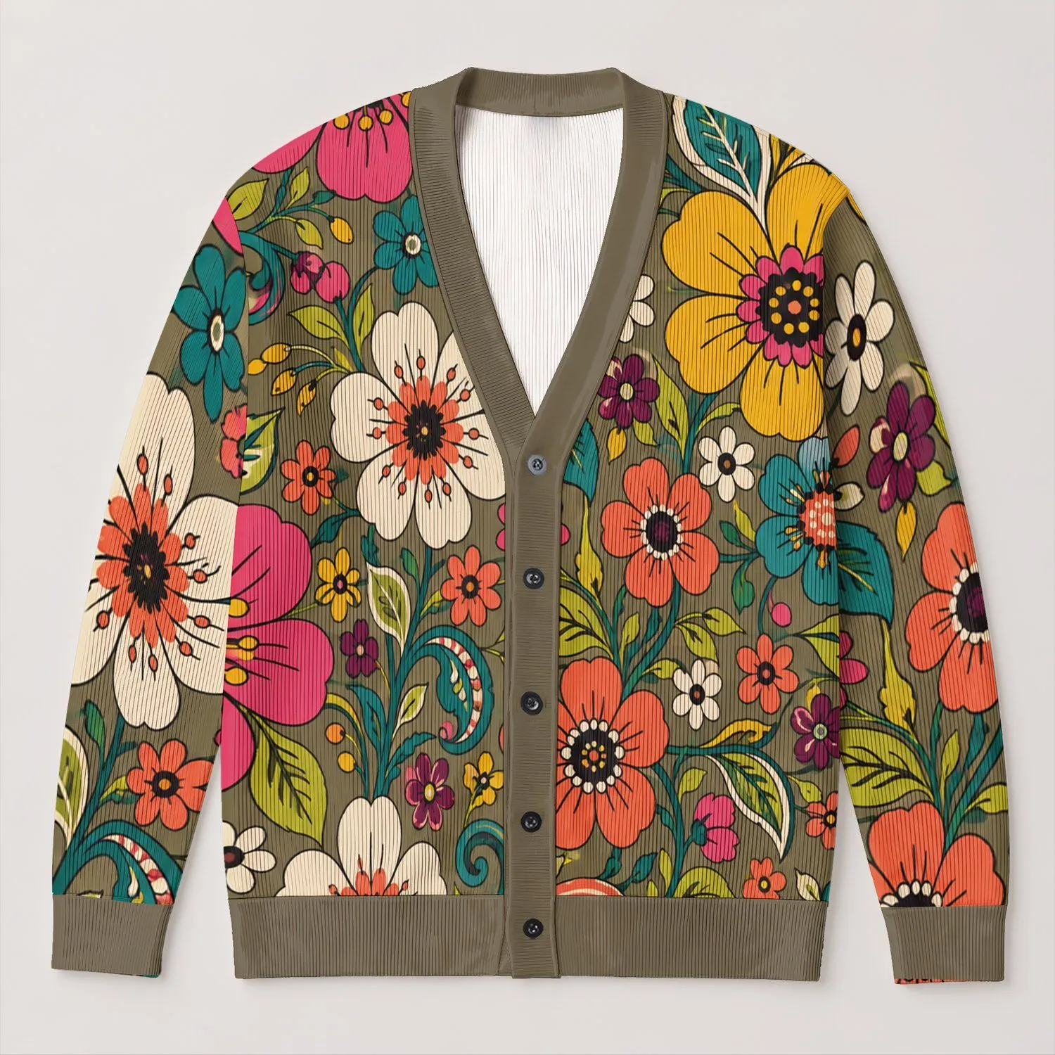 Colorful Retro Floral Boho Layers for Weekend Outings and Everyday Women's Style All-over Print Knitted Cardigan - 1