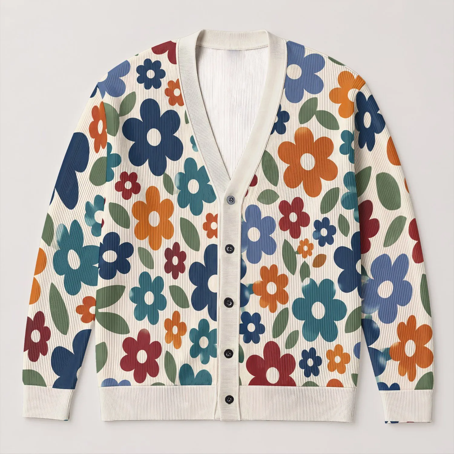 Colorful Retro Daisy Blooms for Cozy Autumn Layering and Everyday Country Style Wear All-over Print Knitted Cardigan - 1