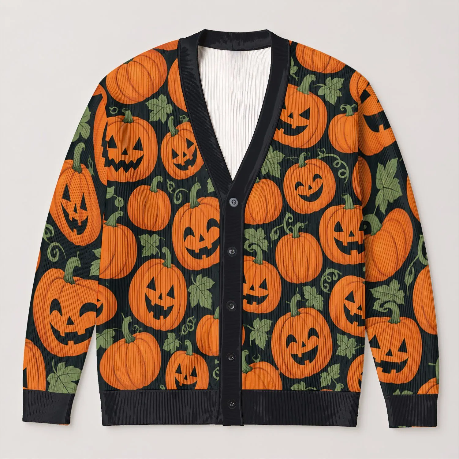 Pumpkin Jack O Lanterns for Cozy Autumn Outfits and Halloween Gatherings for Women All-over Print Knitted Cardigan - 1