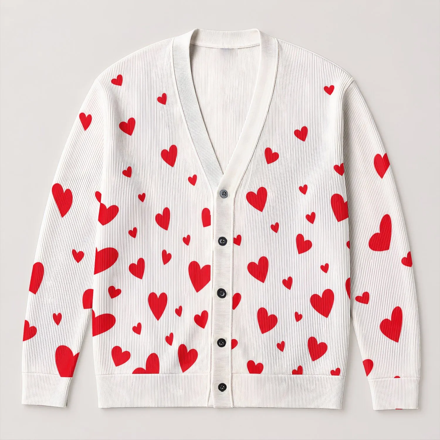Red Heart Motif Valentine Layering Style for Casual Commuting and Date Nights for Women All-over Print Knitted Cardigan - 1