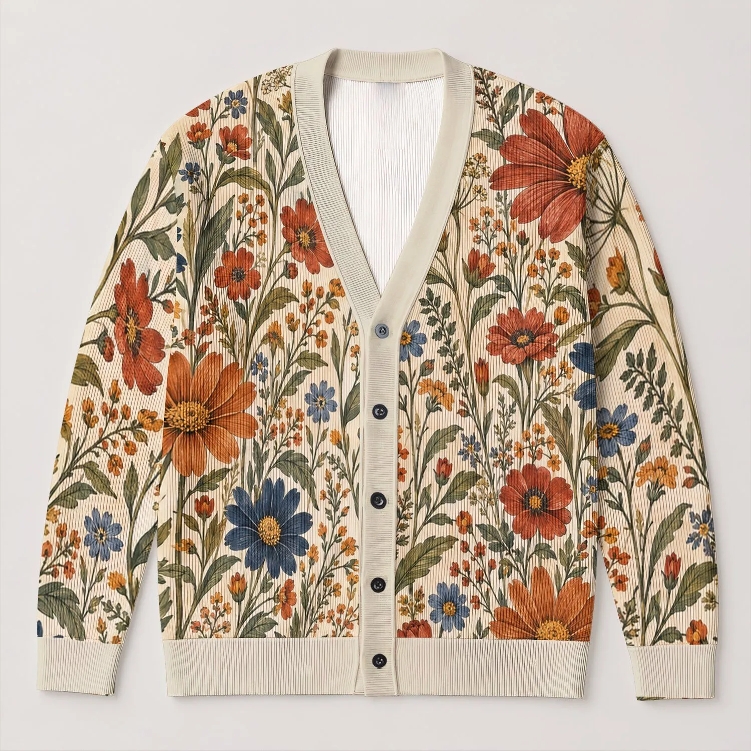 Rustic Wildflower Blooms for Cozy Autumn Layering and Everyday Feminine Weekend Style All-over Print Knitted Cardigan - 1