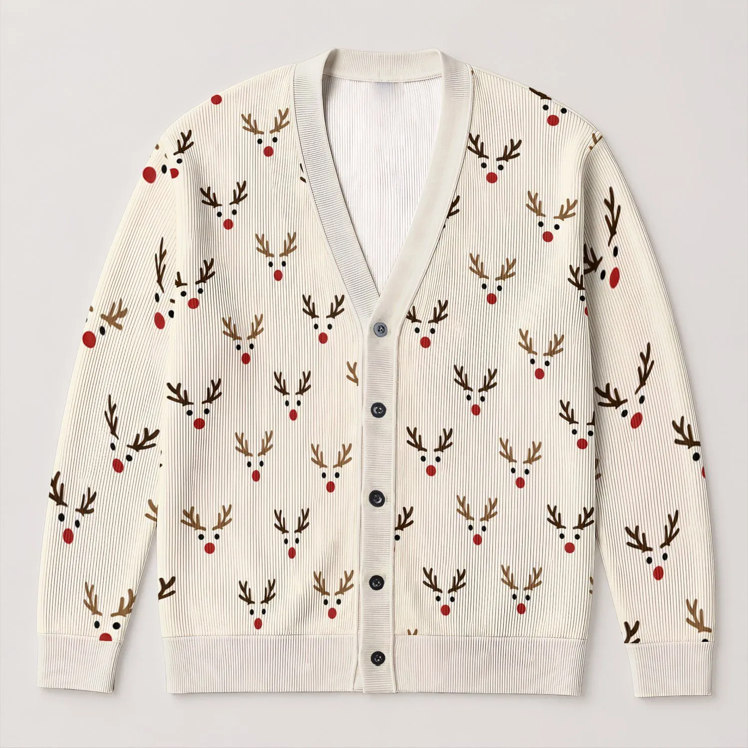 Whimsical Reindeer Antler Holiday Motif For Cozy Winter Layering And Festive Outings All-over Print Knitted Cardigan - 1