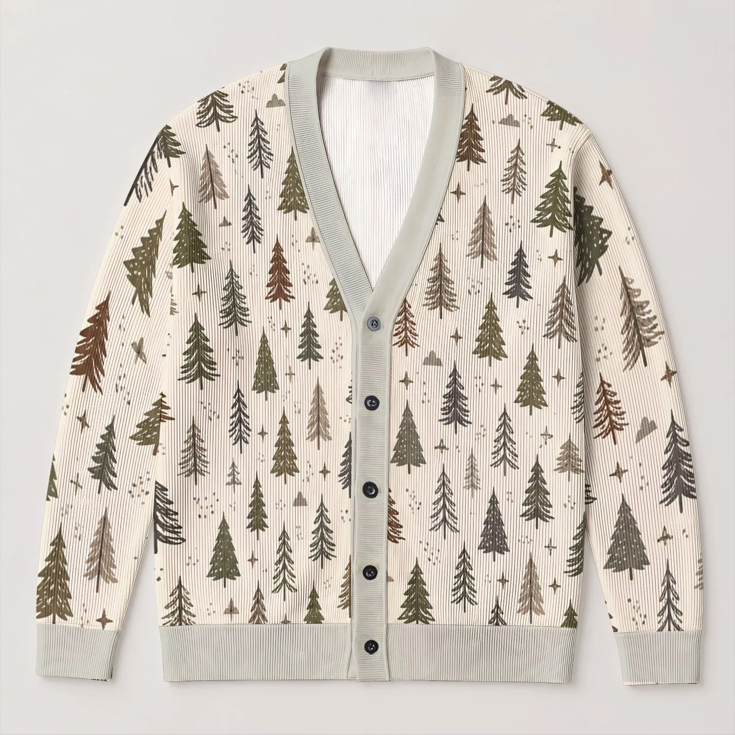 Evergreen Tree Motif for Cozy Seasonal Layering and Nature-Inspired Everyday Style All-over Print Knitted Cardigan - 1