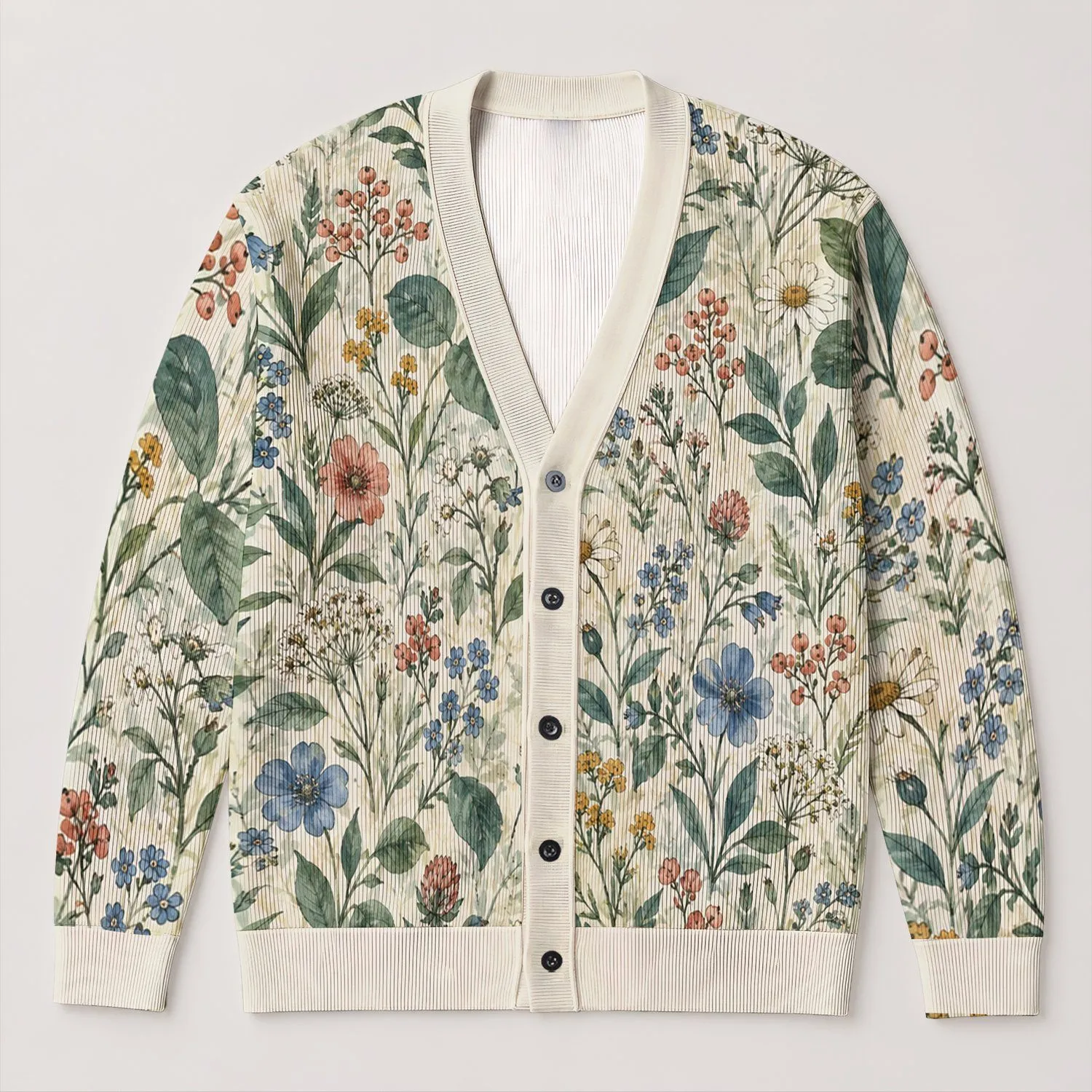 Botanical Wildflower Blooms For Relaxed Weekend Layering And Everyday Cottage Style All-over Print Knitted Cardigan - 1