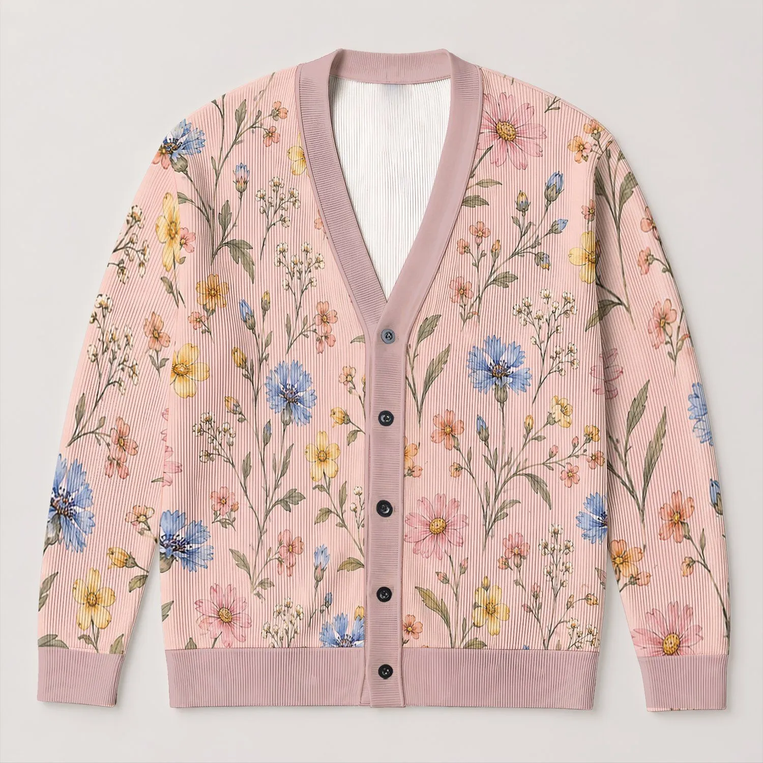 Pastel Wildflower Meadow For Spring Layering And Everyday Feminine Weekend Style All-over Print Knitted Cardigan - 1