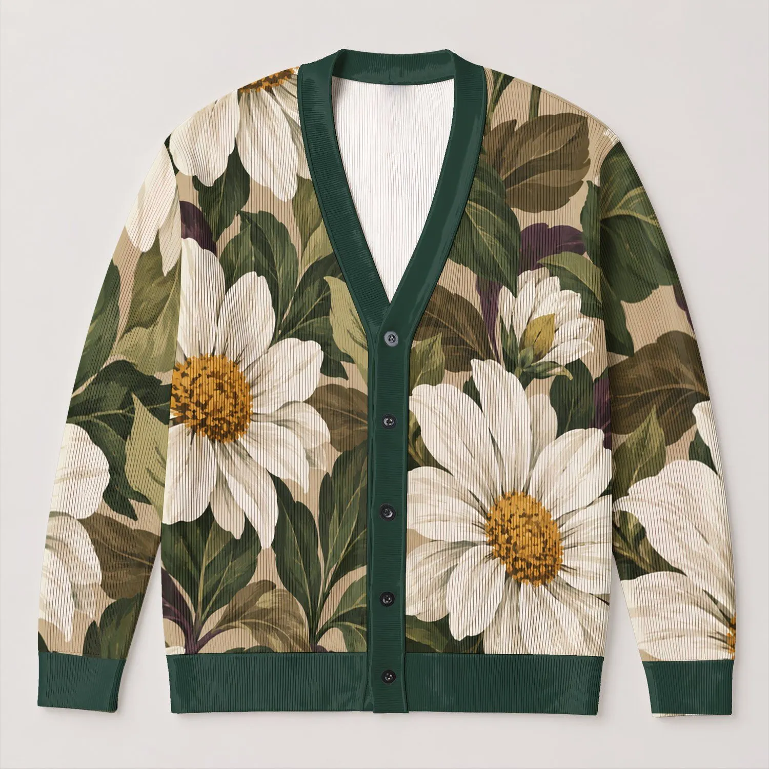 Daisy Flower Botanical Layering Style for Everyday and Dressy Women's Casual Outfits All-over Print Knitted Cardigan - 1