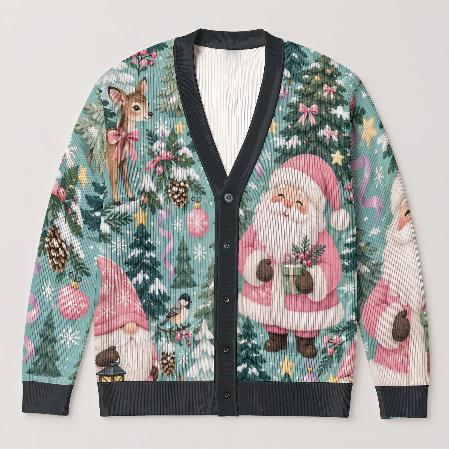 Santa Claus Holiday Gnome Wonderland for Cozy Winter Gatherings and Festive Layering All-over Print Knitted Cardigan - 1