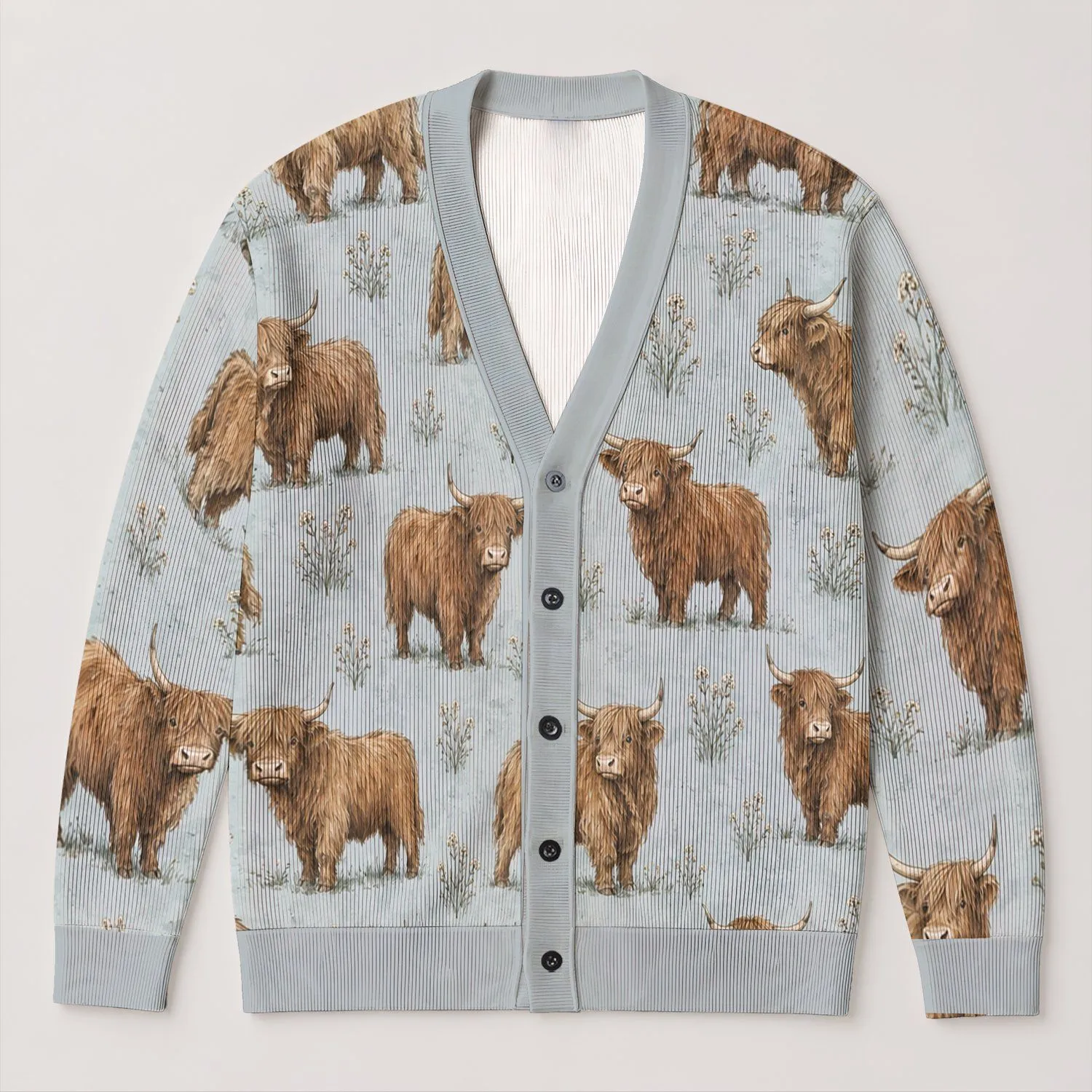 Highland Cow Farmhouse Style for Cozy Countryside Layering and Everyday Weekend Outings All-over Print Knitted Cardigan - 1