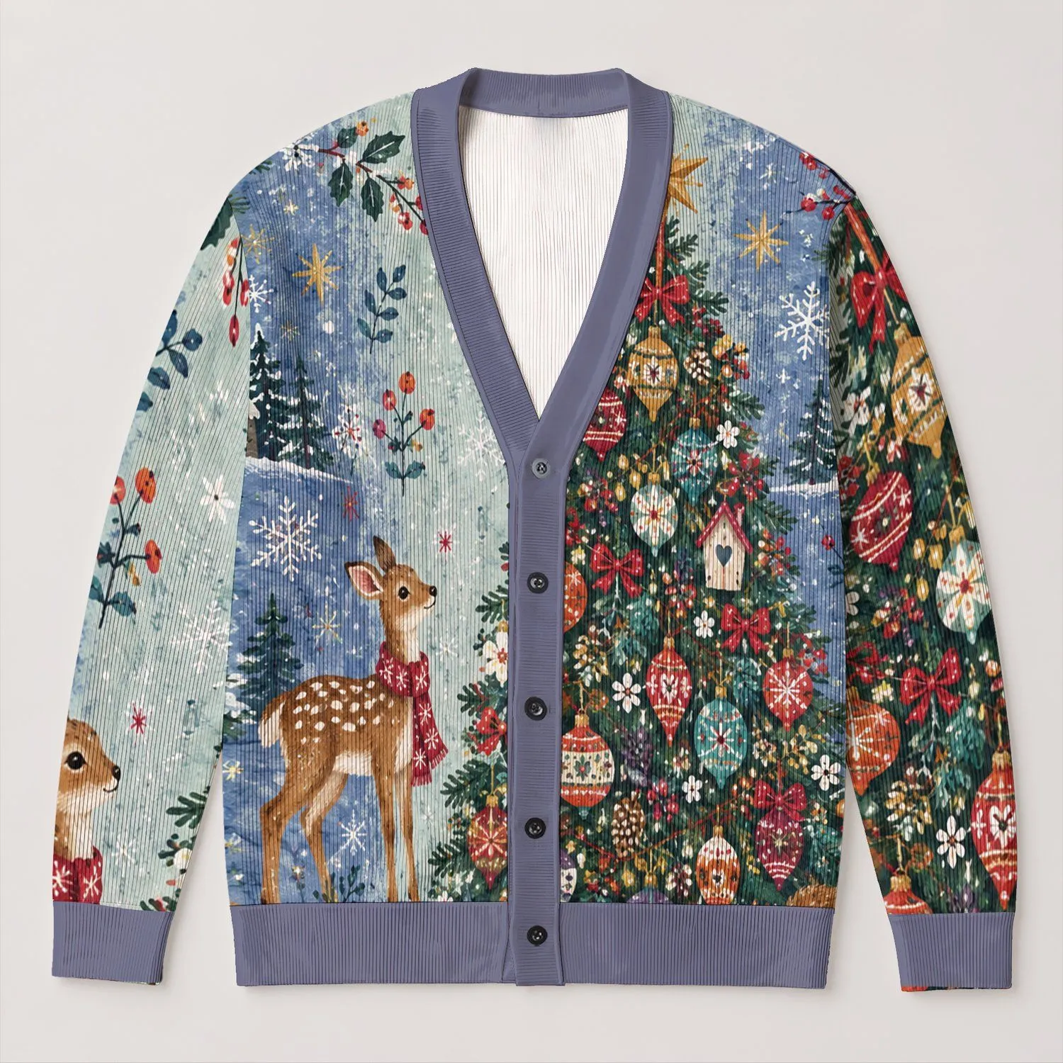Colorful Christmas Tree Holiday Layering Style for Women and Cozy Winter Gatherings All-over Print Knitted Cardigan - 1