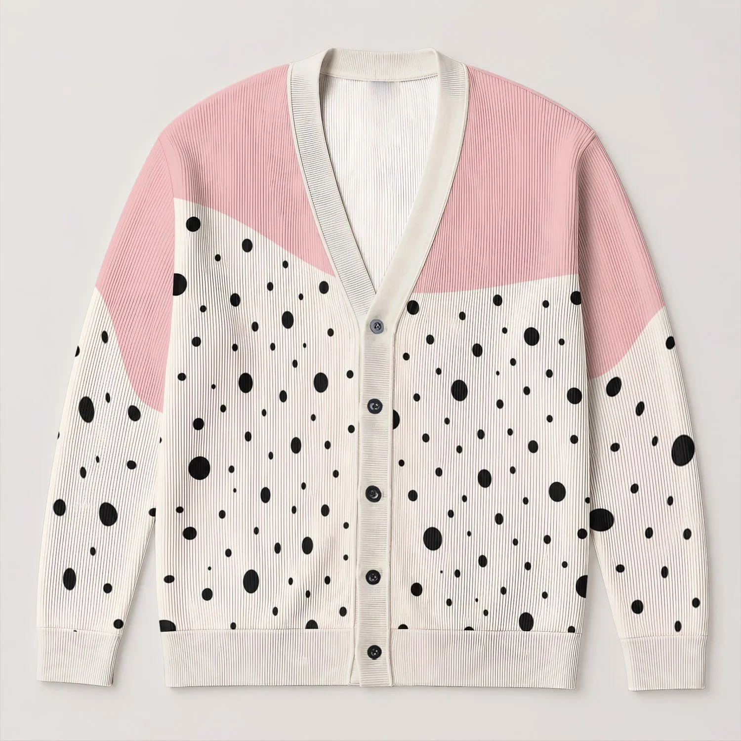 Blush Pink Black Dot Colorblock Layer for Playful Everyday Street Style Youth Wardrobe All-over Print Knitted Cardigan - 1
