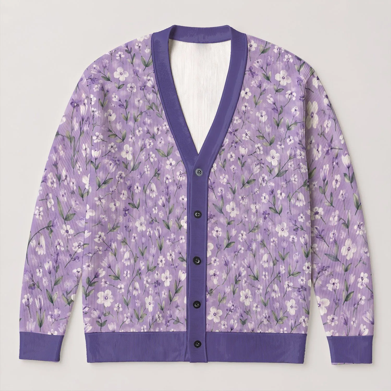 Lavender Wildflower Hearts For Everyday Layering, Cottagecore Style, And Spring Days All-over Print Knitted Cardigan - 1